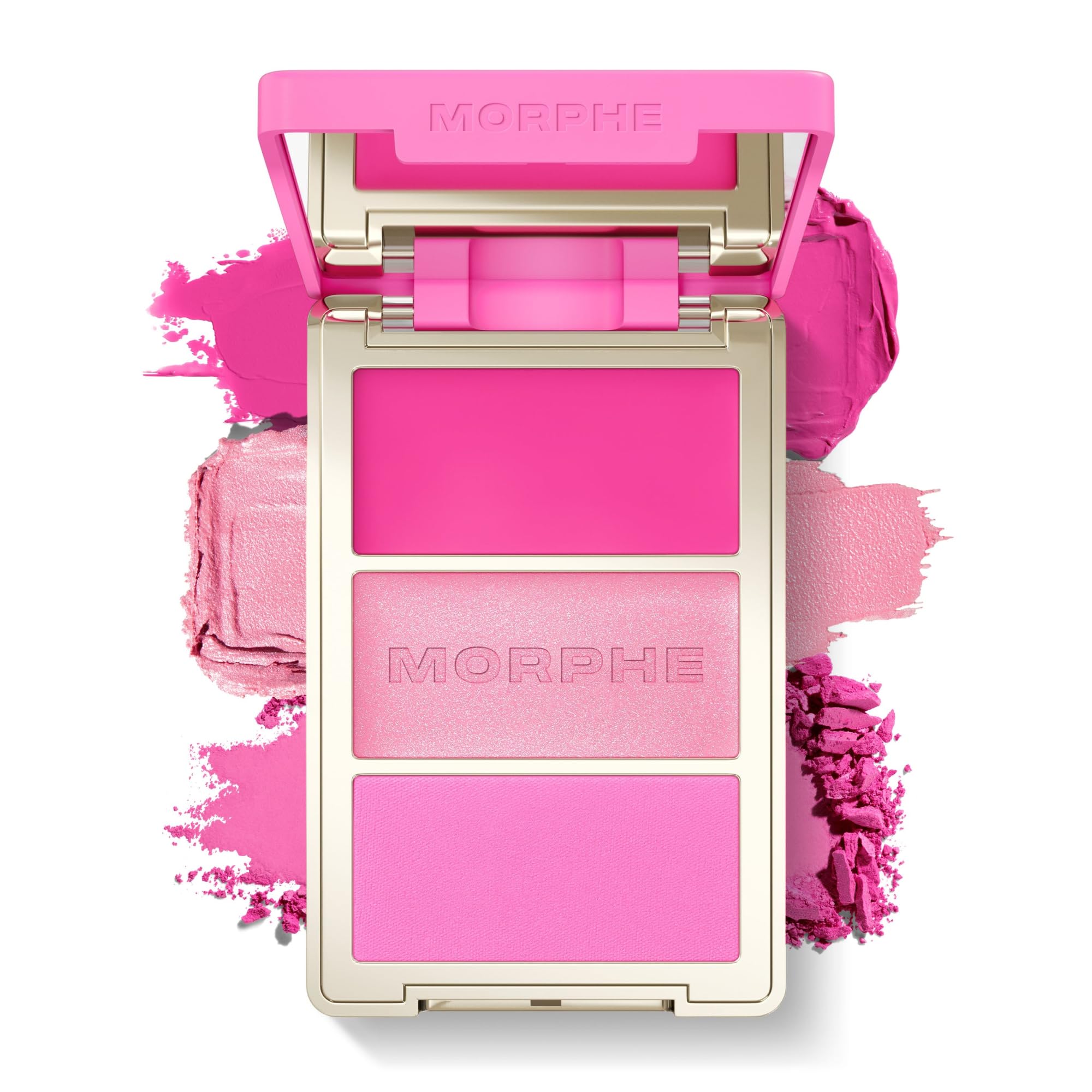 Morphe Cheek Thrills Multi-Finish Face Trio - Blush for Cheeks with Cream, Balm, and Powder Finishes - Buildable Monochromatic Face Palette for Glow and Dimension - Apres Ski (0.38 oz)