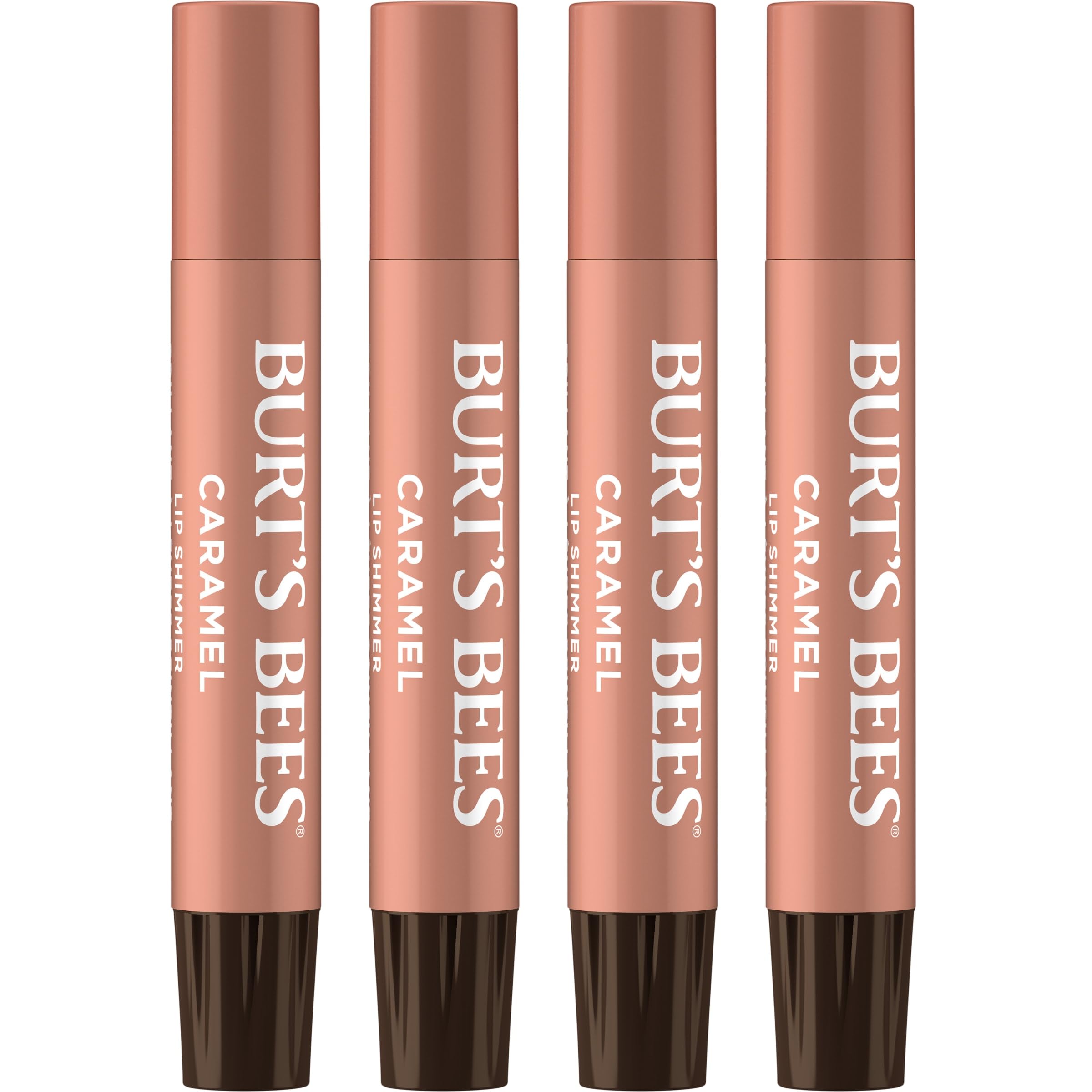 Burt's Bees Shimmer Lip Tint Set, Tinted Lip Balm Stick, Moisturizing for All Day Hydration with Natural Origin Glowy Pigmented Finish & Buildable Color, Caramel (4-Pack)