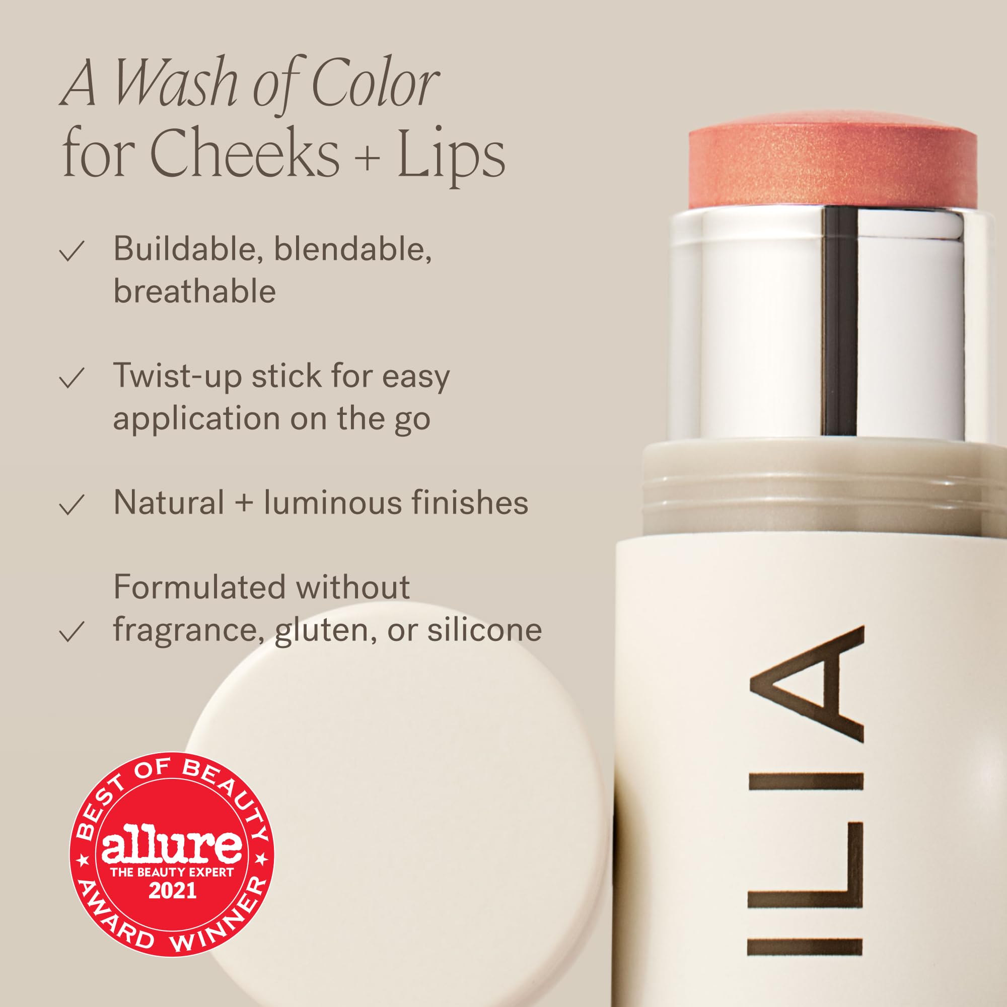 ILIA - Multi-Stick Cheek + Lip Color | Buildable + Blendable | Multi-Use Cream Blush | Nourishing Skincare Ingredients | Clean, Cruelty-Free (At Last | Mauve rose)