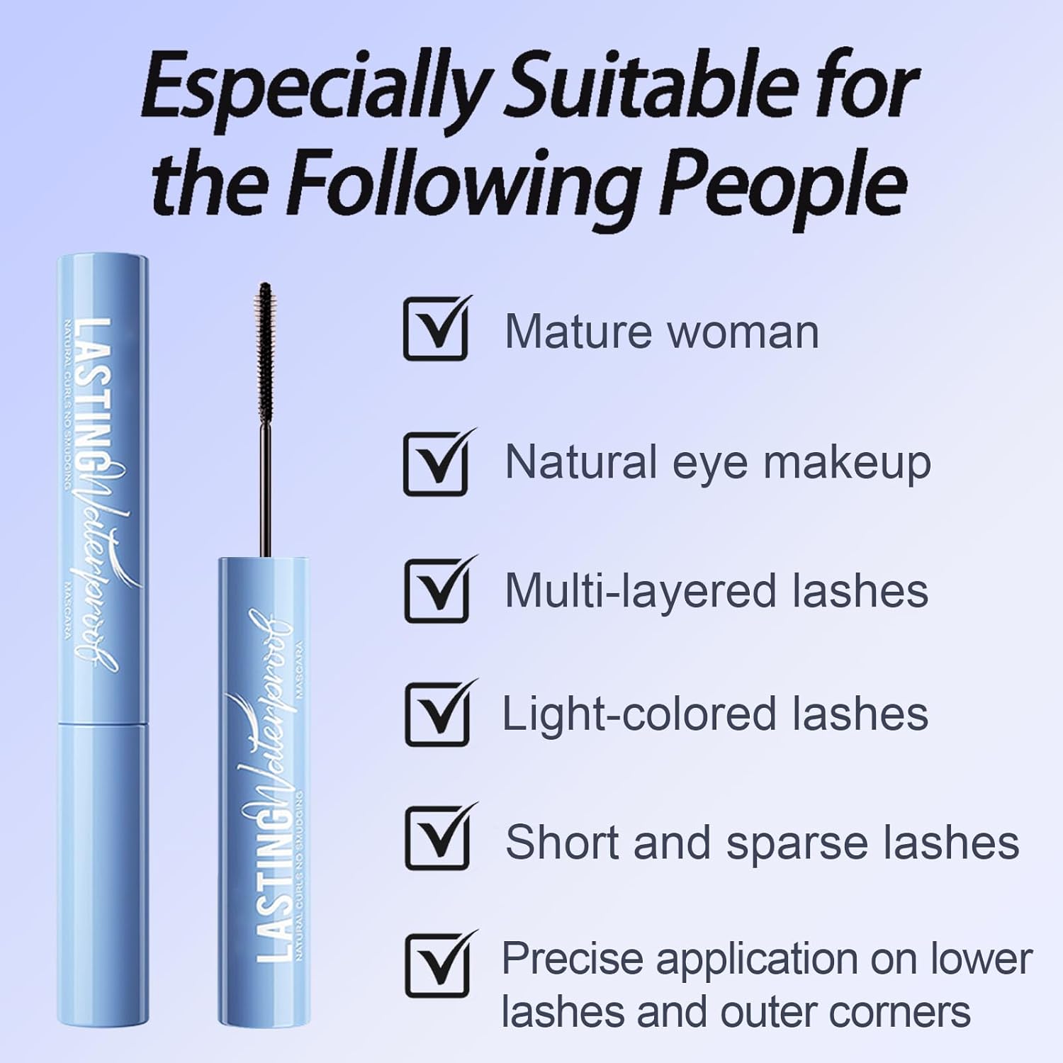 Black Mascara for Fine Short Lashes & Older Women – Smudge-Proof, Clump-Free, Natural Curling, Ultra-Fine Brush Take Care Of Every Tiny Eyelash, Quick-Drying, Easy Removal