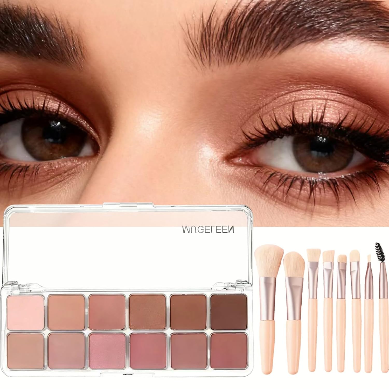 12 Color Eye Shadow Palette Matte Shimmer Eyeshadow Palette with 8 Soft Brushes Blendable Eye Shadow for Women Makeup Palette