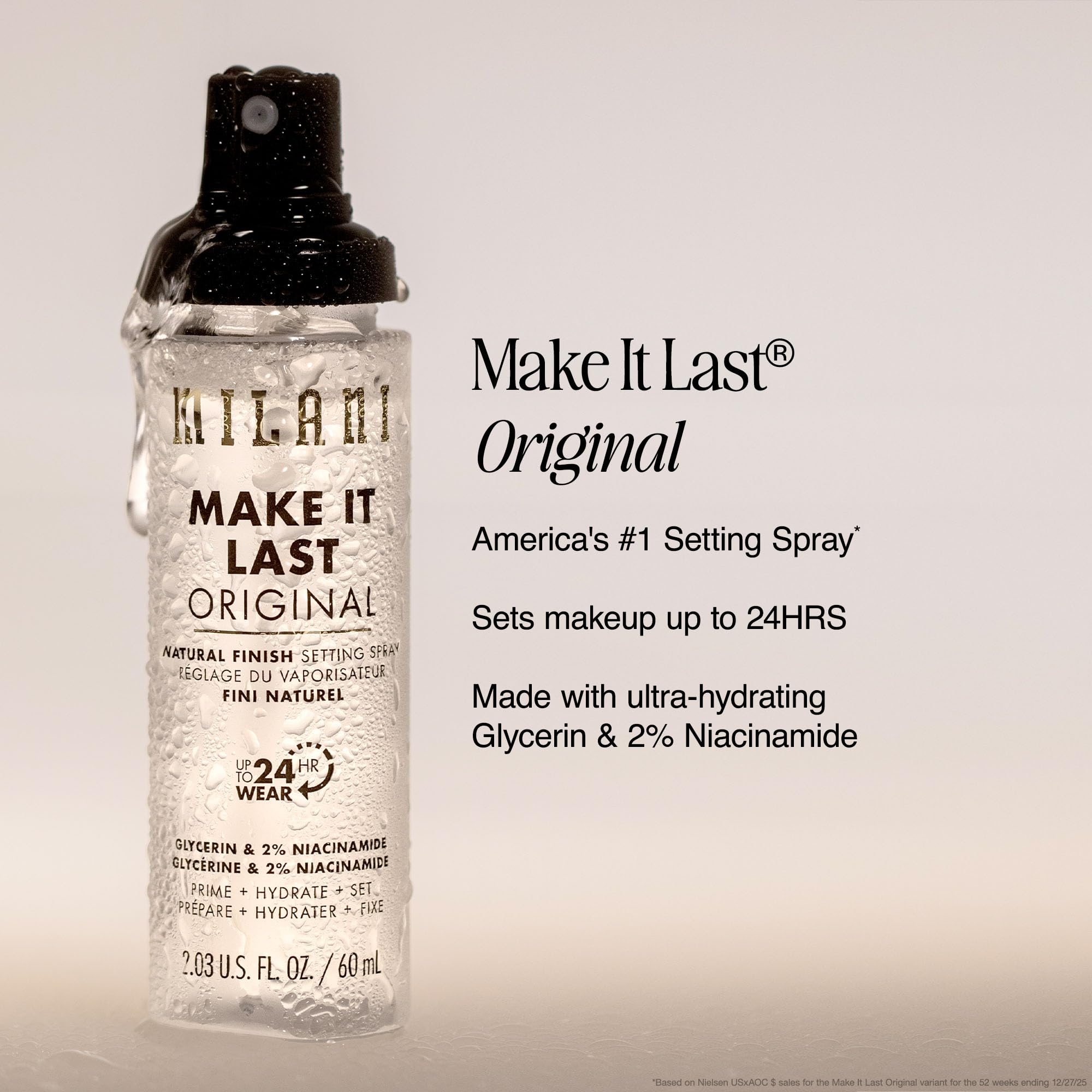 Milani Setting Spray + Primer, Make It Last Original - Natural Finish with Niacinamide for Hydration, Setting Spray for Makeup and Face Primer, 3-in-1 Prime + Hydrate + Set, 2.03 Fl. Oz