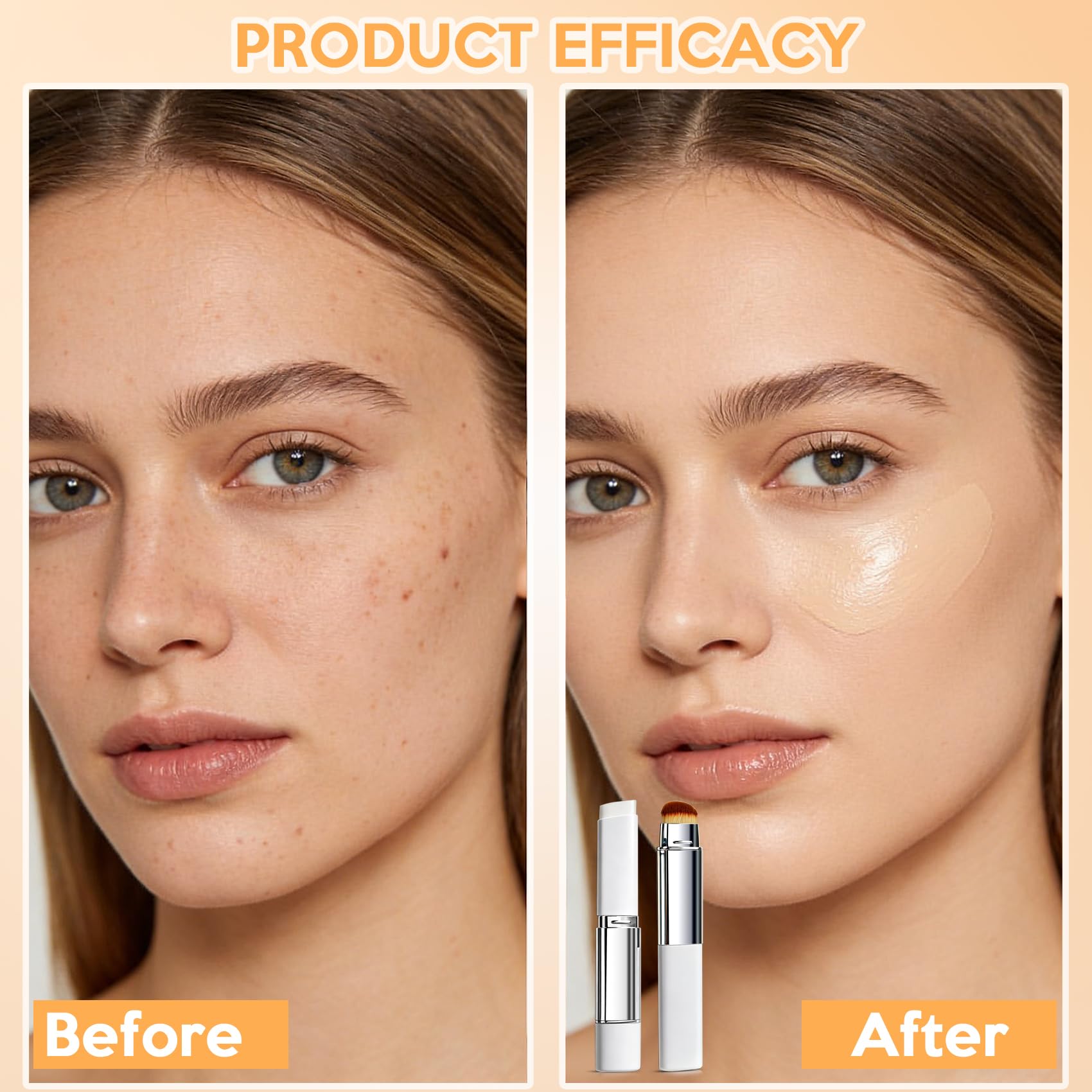 Upgrade 2 in 1 Blanc Cover Cream Stick V - Color Changing Foundation Stick with Volufiline - Hydrating Concealer Base Makeup, Dual-Ended with Built-in Brush, Portable for Daily Use