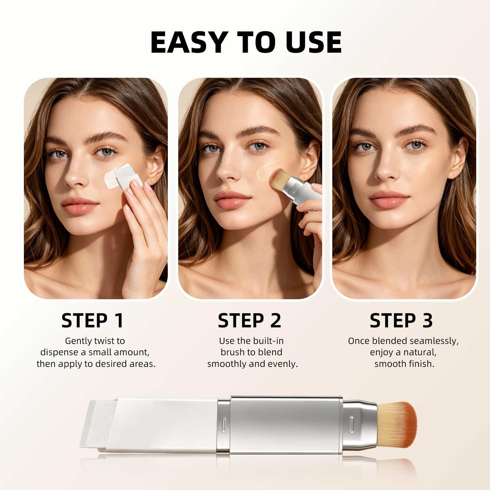 Color Changing Foundation Stick, Dual-Ended Foundation & Concealer Stick with Brush, Lightweight Coverage, Smooth Blendable Finish, Portable for Daily Use (Natural)