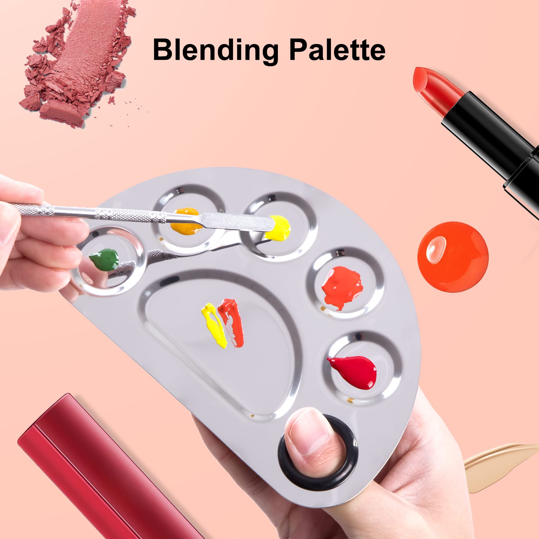Stainless Steel Metal Makeup Palette with Spatula Artist Tool for Mixing Foundation Nail-Art, Cosmetic Makeup Palette, Makeup Plate, 6×4"/Silver/2pcs