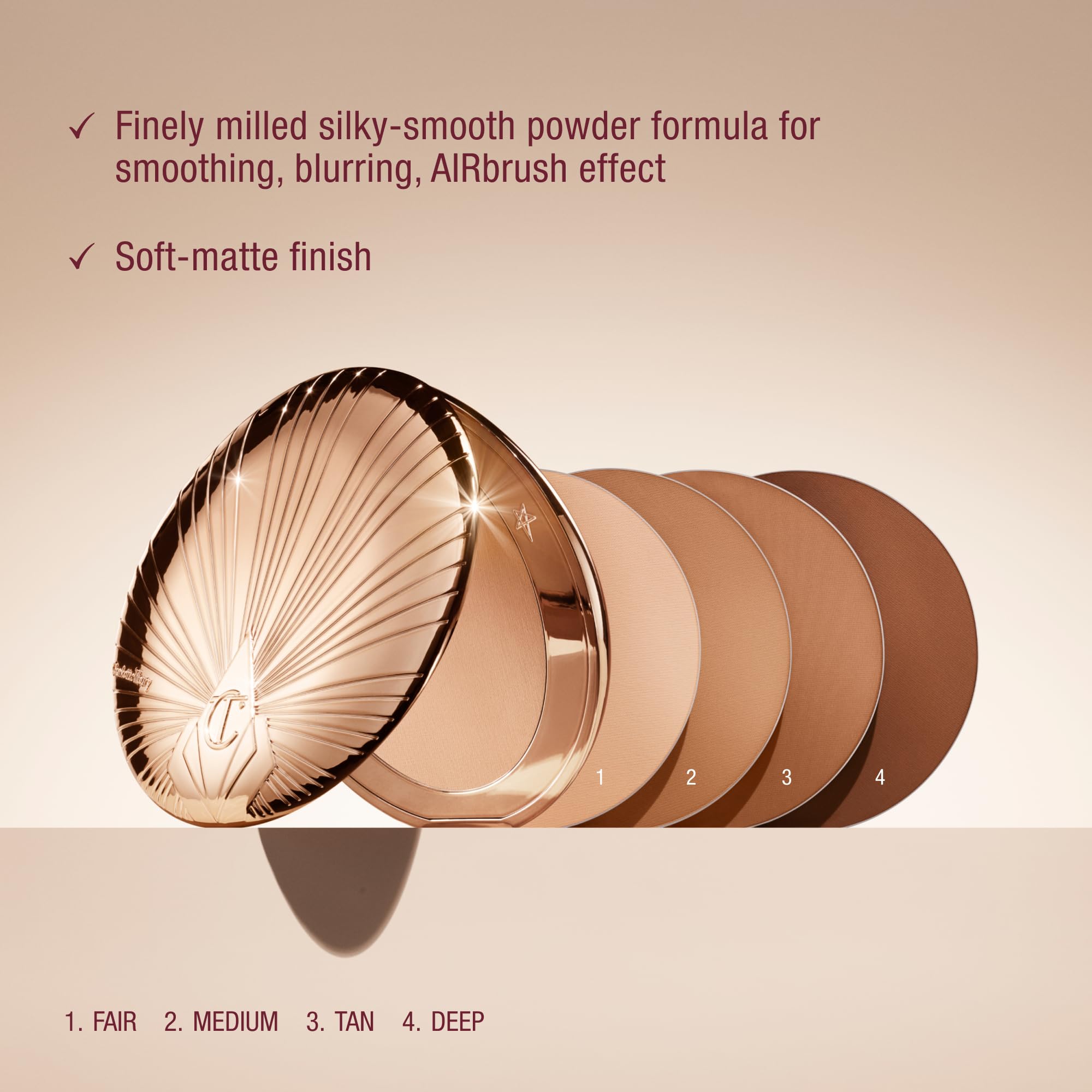 Charlotte Tilbury Airbrush Matte Bronzer - Smoothing & Blurring Powder Bronzer with an Airbrush Finish - Refillable Makeup Infused with Silky Mica & Hyaluronic Acid - 2 Medium