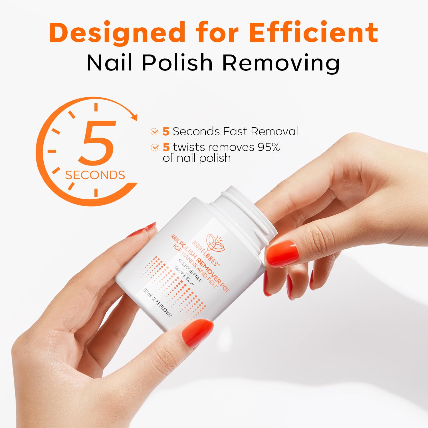 Modelones Nail Polish Remover Pot with Two Sponge-Top Lid, Acetone-Free Fingernail Polish Removal with Jojoba Oil Gentle, Non-Drying, Nourishing and Hypoallergenic Formula for Home Nail Art 2.71 FlOz