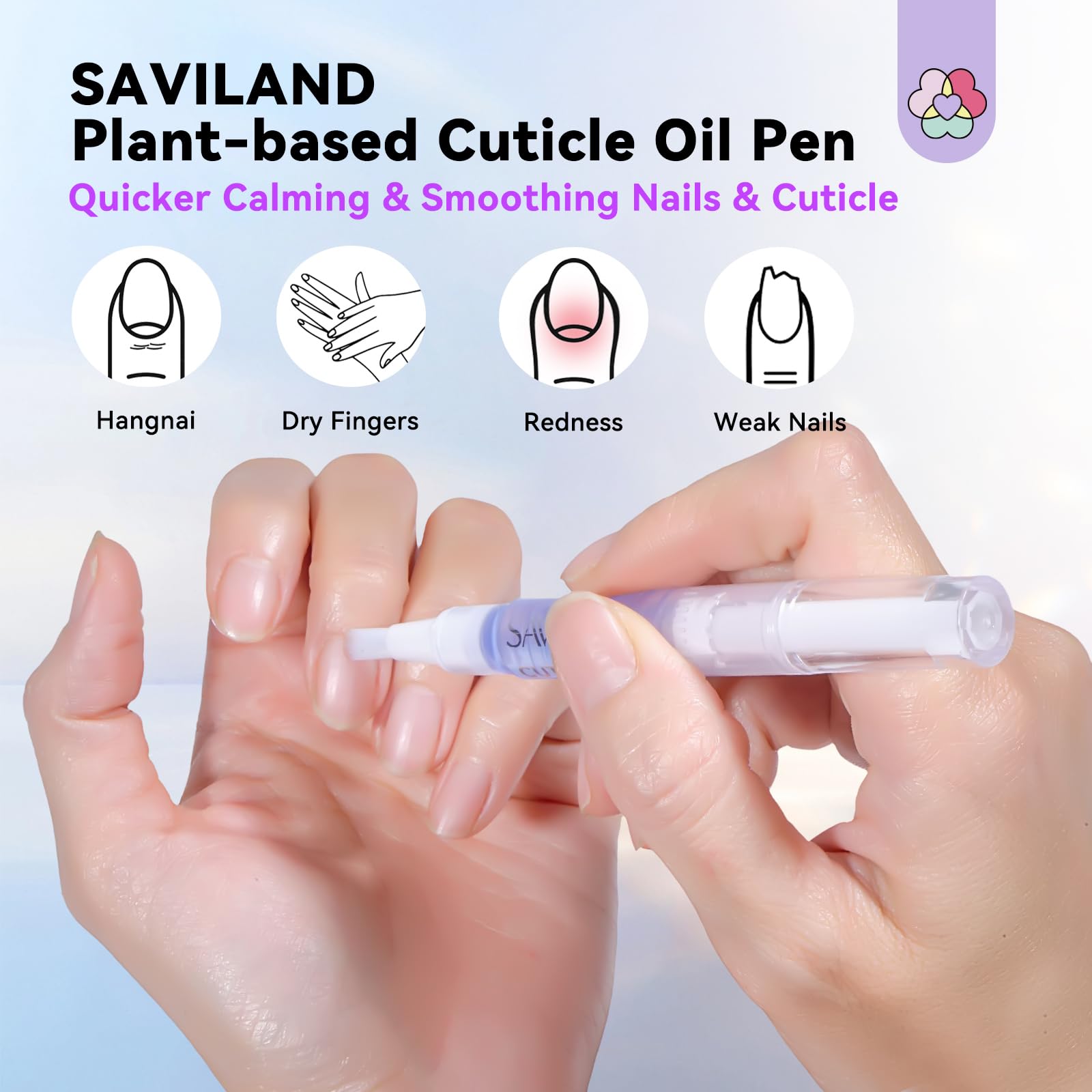 SAVILAND Soothing Cuticle Oil Pen: 6Pcs Plant-Based Nail Oil with Aloes Vitamin E Nail Strengthener Refreshing Nail Growth Serum Cuticle Softener for Moisturizing Repairing Dryness Redness Peeling