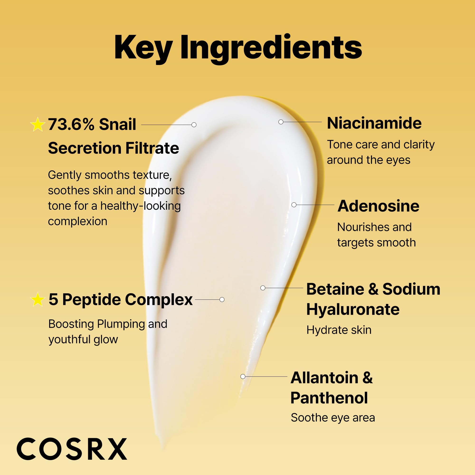 COSRX Snail Mucin Peptide Under Eye Cream, 73.7% Snail Mucin and Niacinamide, Eye Care, Eye Cream Anti Aging, Korean Eye Cream for Dark Circles, Korean Skin Care, 0.84 fl oz