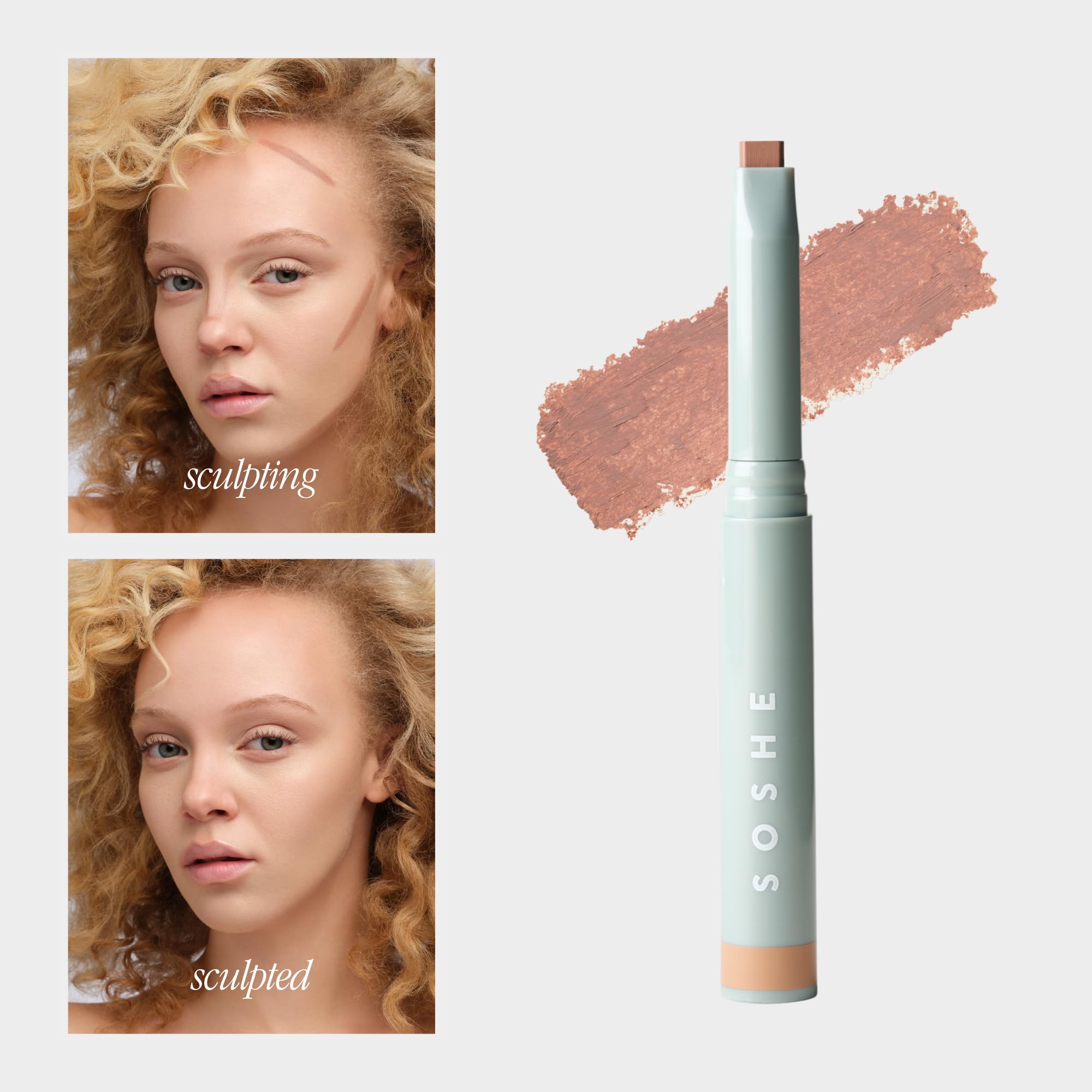 SOSHE Precision Sculpting Stick Cream Contour Stick- Satin Finish Contour Makeup- Three-Angle Tip for Cheek, Jaw and Nose, Multi Use - Blendable - Vegan - Refillable - (Linen - Light)