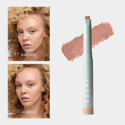 SOSHE Precision Sculpting Stick Cream Contour Stick- Satin Finish Contour Makeup- Three-Angle Tip for Cheek, Jaw and Nose, Multi Use - Blendable - Vegan - Refillable - (Linen - Light)