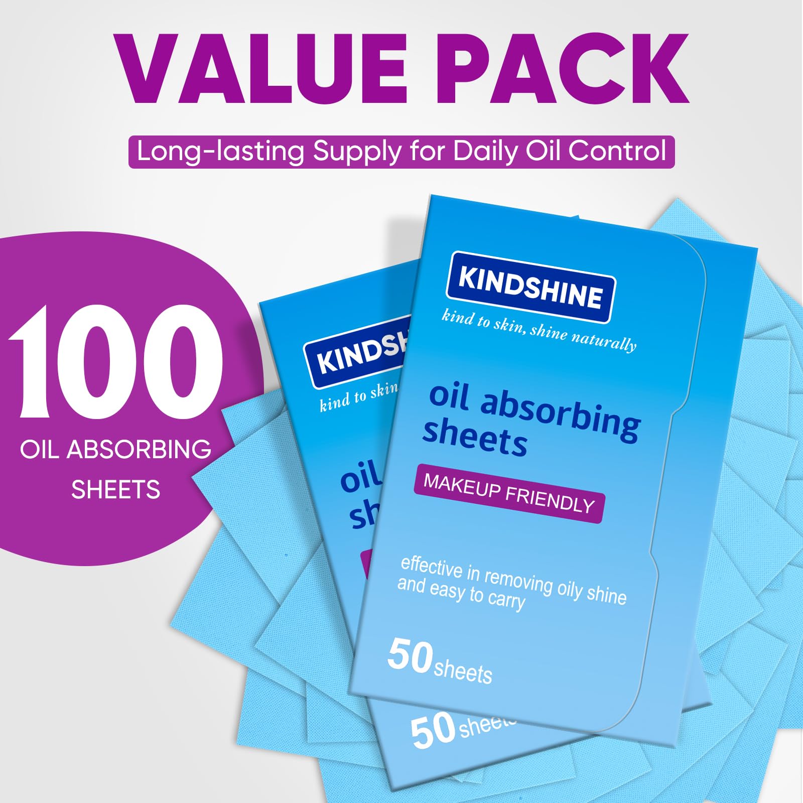 KINESHINE 100P High-Performance Oil Absorbing Sheets for Face - Makeup Friendly Blotting Papers for Oily Skin - Oil Blotting Sheets for Face, Portable Oil Wipes