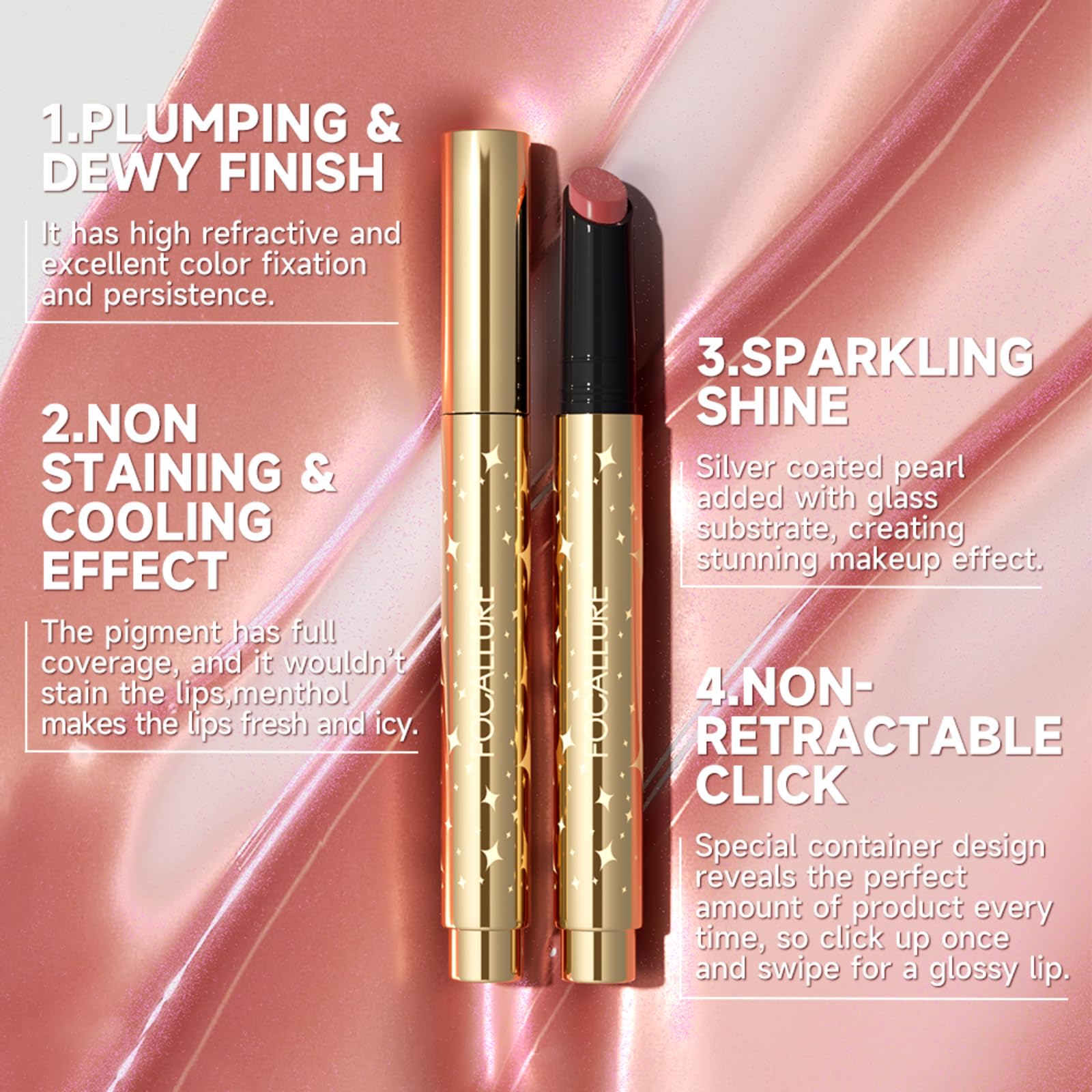 FOCALLURE Sparkling Gem Lip Plump, Hydrating & Volumizing Lip Plumper Gloss Balm, High-Shine Lip Plumping Pen, Plumps & Moisturizes, Vegan & Cruelty-Free, MELLOW