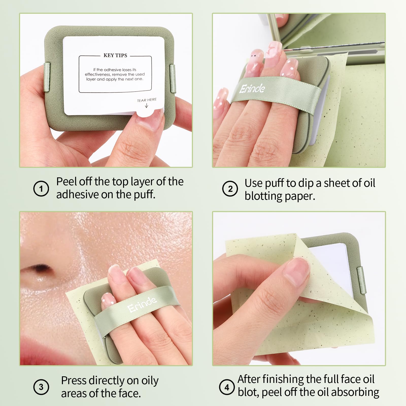 Erinde Oil Blotting Sheets for Face with Mirror and Puff, 300 Sheets Oil Blotting Paper for Oily Skin, Face Oil Absorbing Sheet, Natural Oil Control Film, Absorb Excess Oil, Makeup Friendly