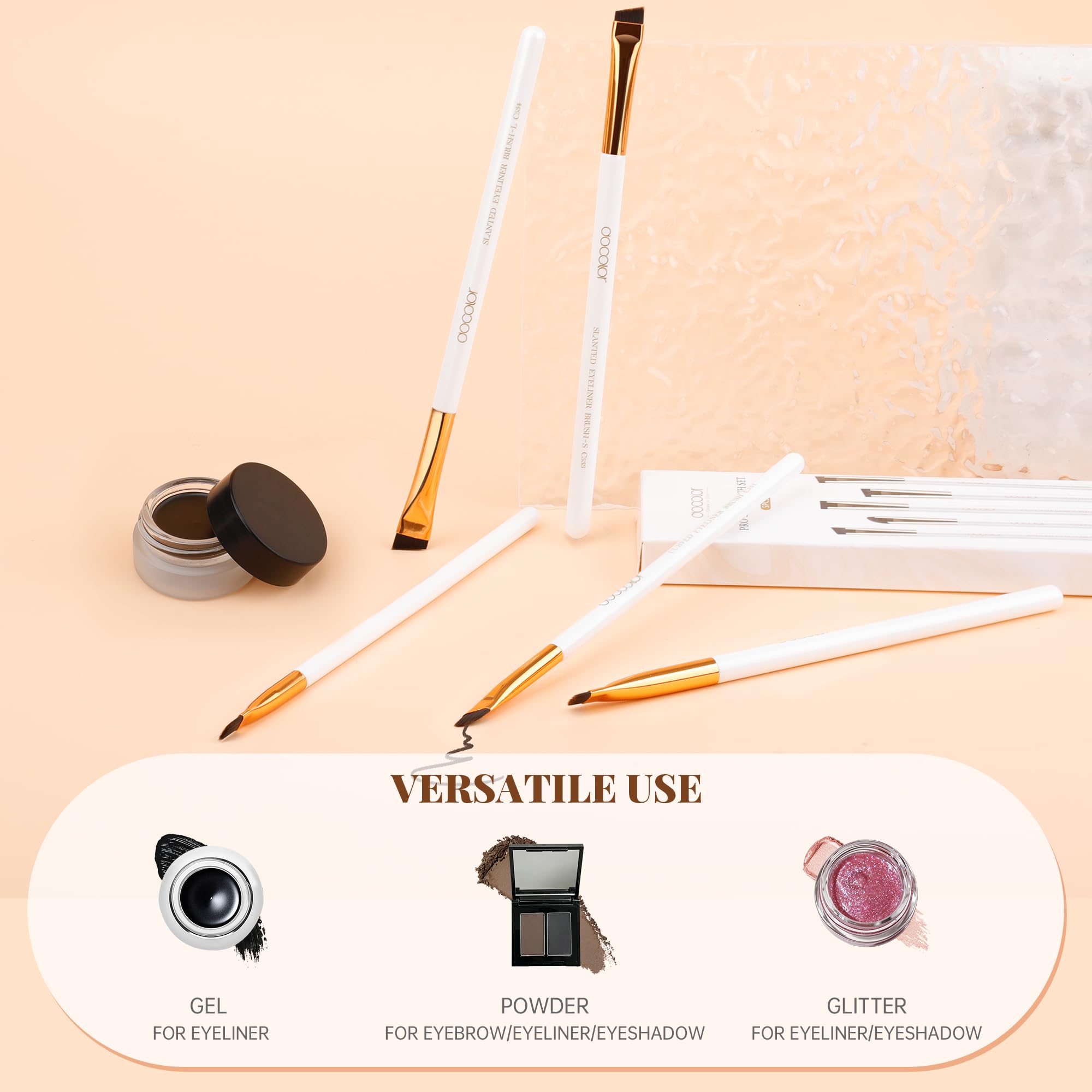 docolor 5Pcs Eyeliner Brush Set – Angled Eyeliner Brush, Ultra Thin Fine Point & Flat Slanted Brushes, Wooden Handle Premium Cruelty Free Synthetic Bristles for Gel, Powder, Cream Eye Makeup