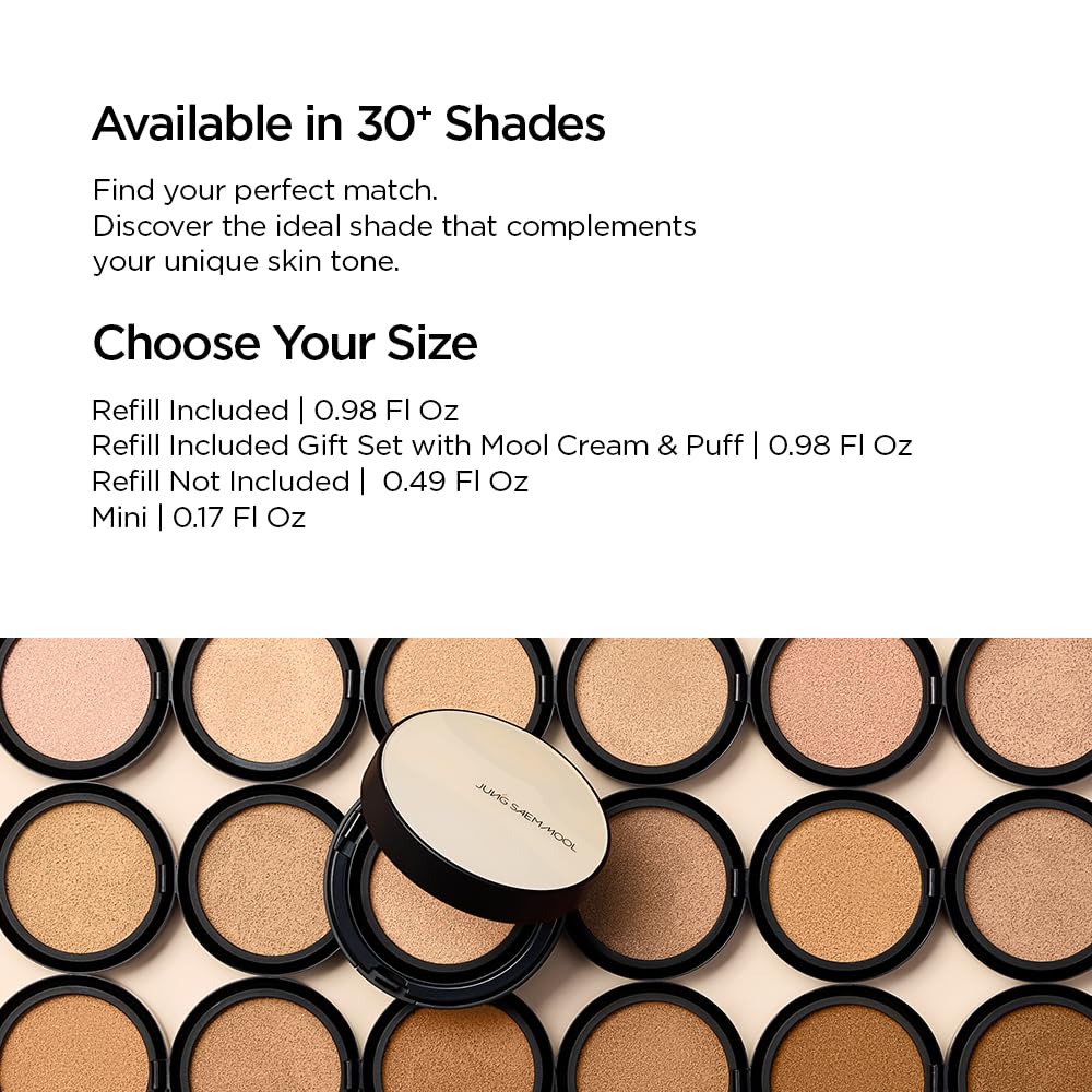 JUNG SAEM MOOL Essential Skin Nuder Cushion | Natural Finish, Buildable Coverage Cushion Foundation by Korean Makeup Artist (Mini, 0.17 Fl Oz), 19N N-Light