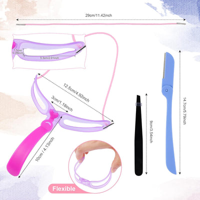Honoson 8 Pieces Eyebrow Stencil 8 Styles Eyebrow Template Reusable DIY Grooming Shaping Kit Washable Brow Template with Handle Stainless Steel Tweezers and Foldable Razor (Chic Style)