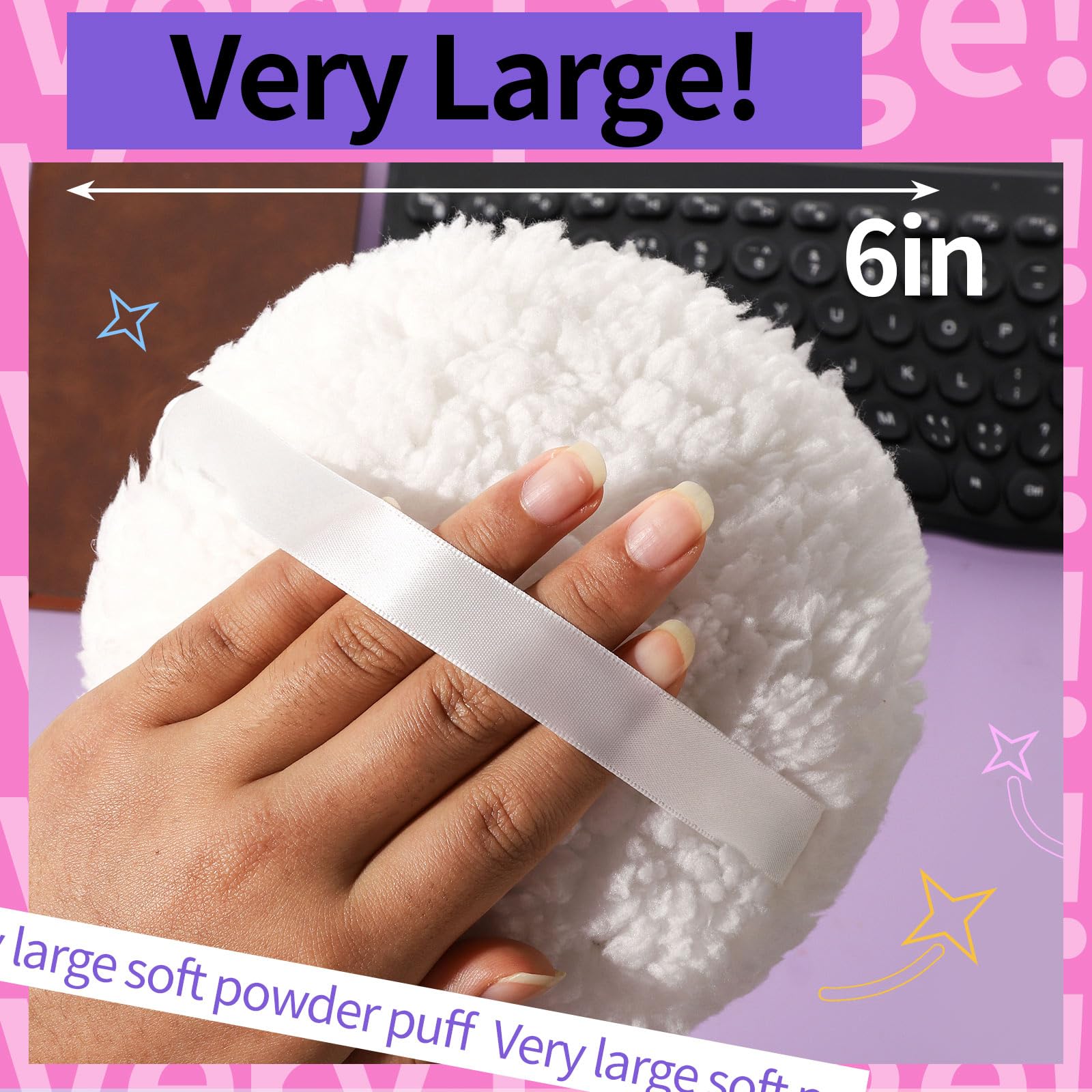 Gootaimi 6" Body Powder Puff, Powder Puff for Body Powder and Container, Fluffy Soft Large Powder Puff for Dusting White