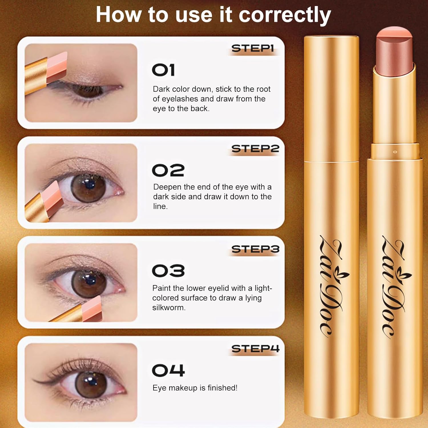 3 Color Eyeshadow Stick, Long Lasting & Waterproof Creamy Eye Shadow, with Vitamin E Makeup for Day & Night Look, caffeine orange, 1.13 Oz (Glittering rose)