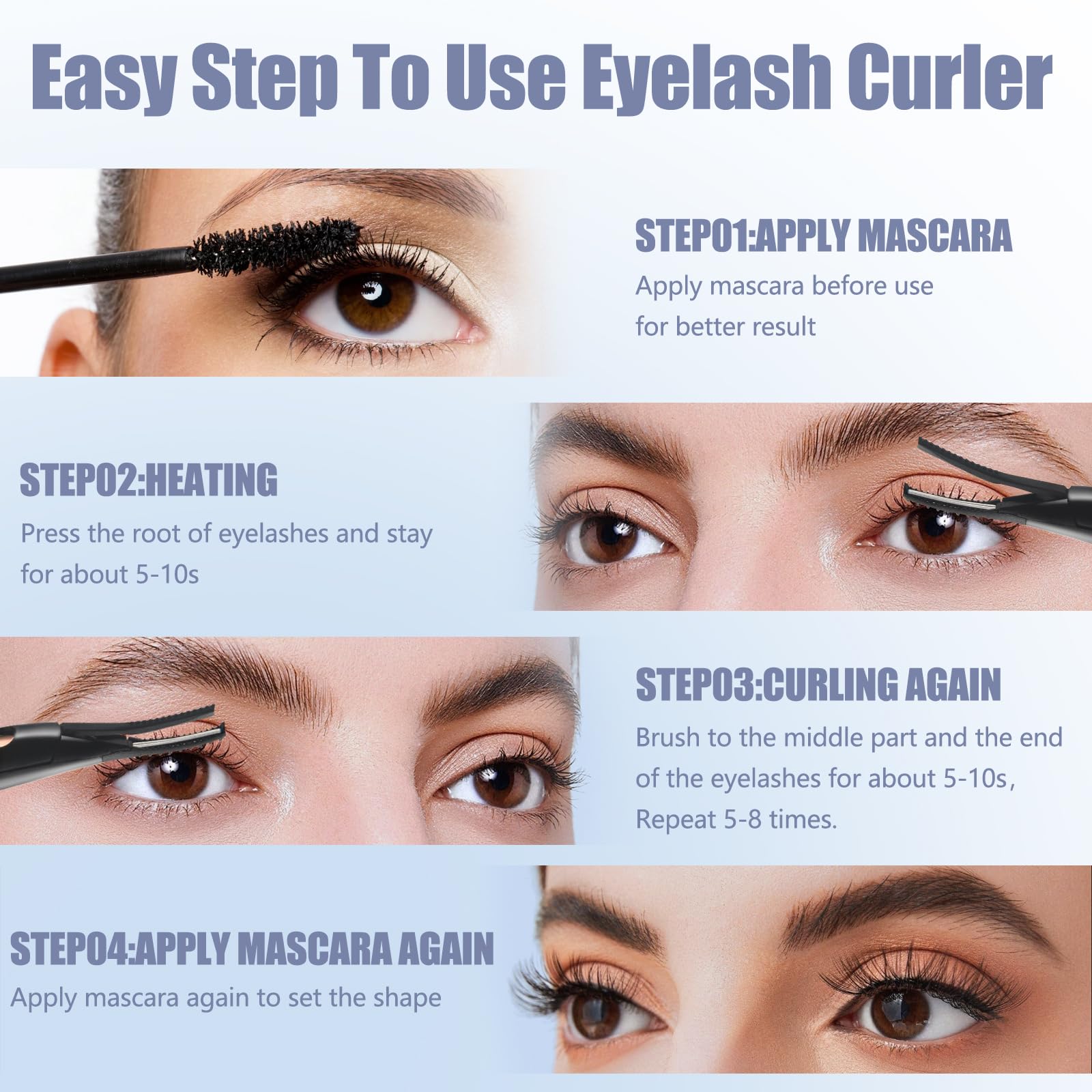 Heated Eyelash Curlers - 2 in 1 Clip- Type Heated lash Curler Best Seller Electric Eyelash Curler LED Display 3 Temp Settings for Makeup Tools USB Rechargeable Natural Curling 24H Long Lasting QI1