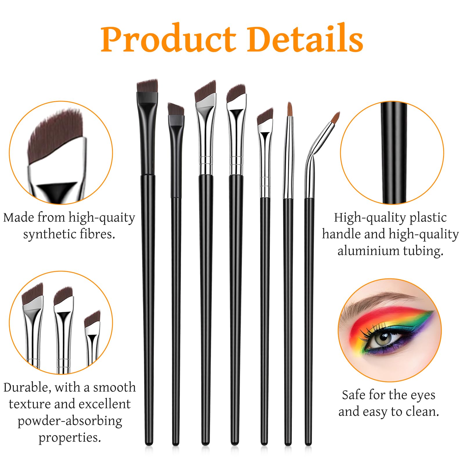 7 Pcs Angled Eyeliner Brushes, Ultra Thin Eye Makeup Brushes, Synthetic Bristles, for Eyelining And Eyebrows