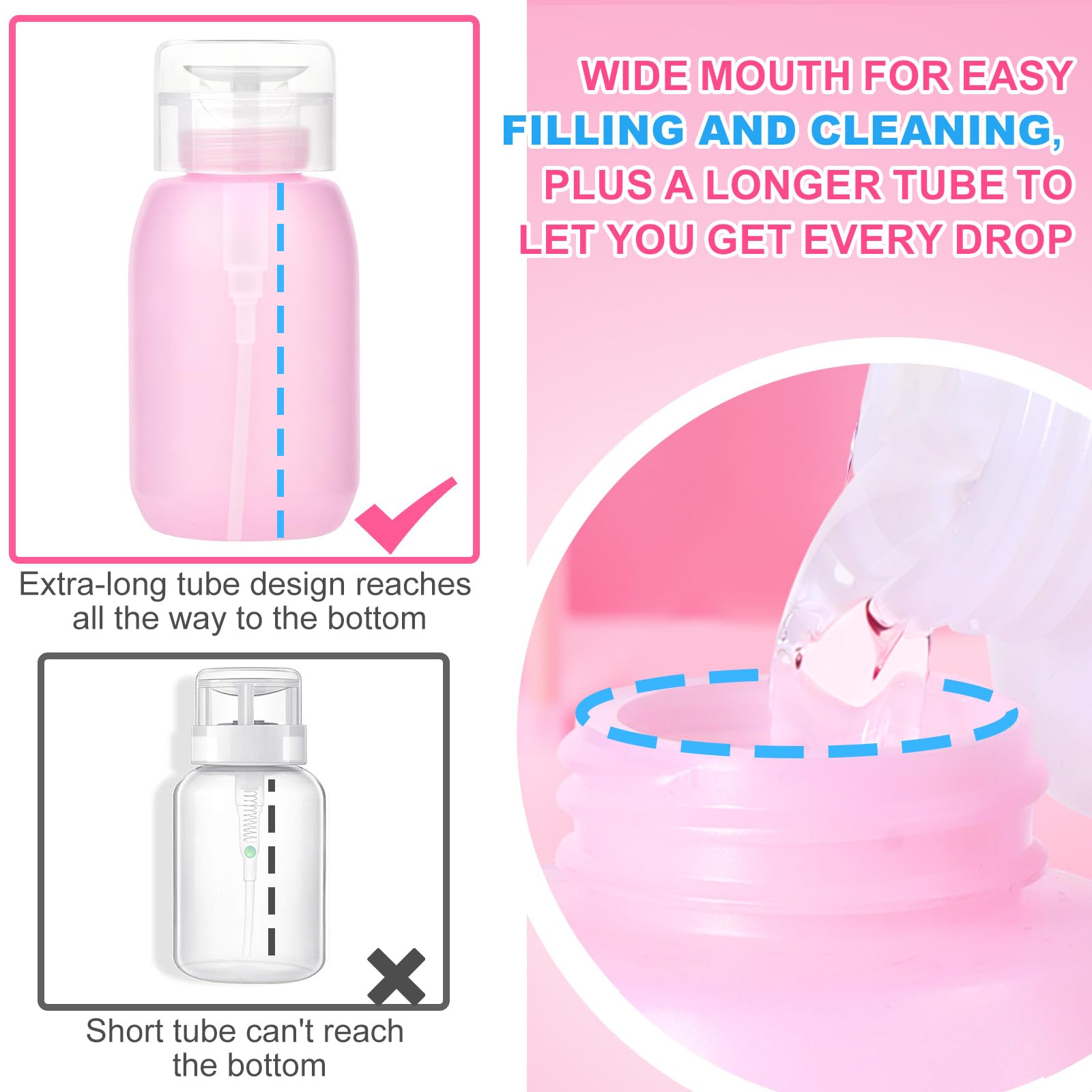 MEKK Acetone Pump Dispenser,Push Down Pump Dispenser Empty Alcohol Dispenser Push Down Nail Polish Remover Pump One-Touch Pump Bottle Dispenser for Nail Polish & Makeup Remover 2 Pack 200ML(6.8oz)