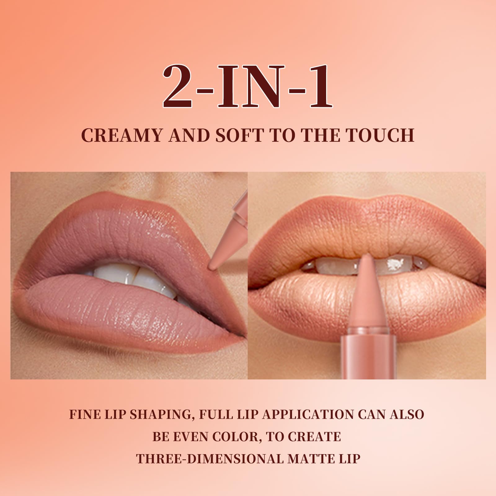 6 Pcs Gradient Lip Liner and Lipstick Combo Set - 2-in-1 Ombre Lipstick & Brown Lip Liner Duo - Waterproof, Long-Lasting, Matte Finish - Smudge-Proof, Full Coverage Lip Kit for Fuller & Plumper Lips