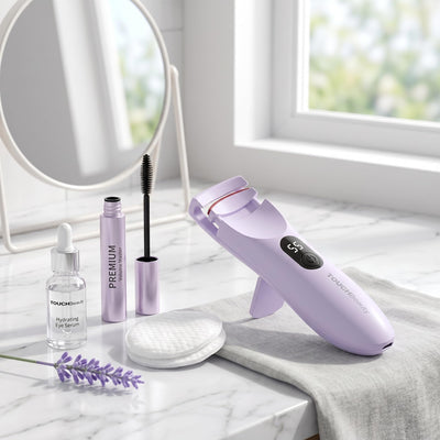 TOUCHBeauty Eyelash Curler with Color-Changing Silicone Pad – Battery Powered for Long-Lasting Curl,Gentle on Lashes