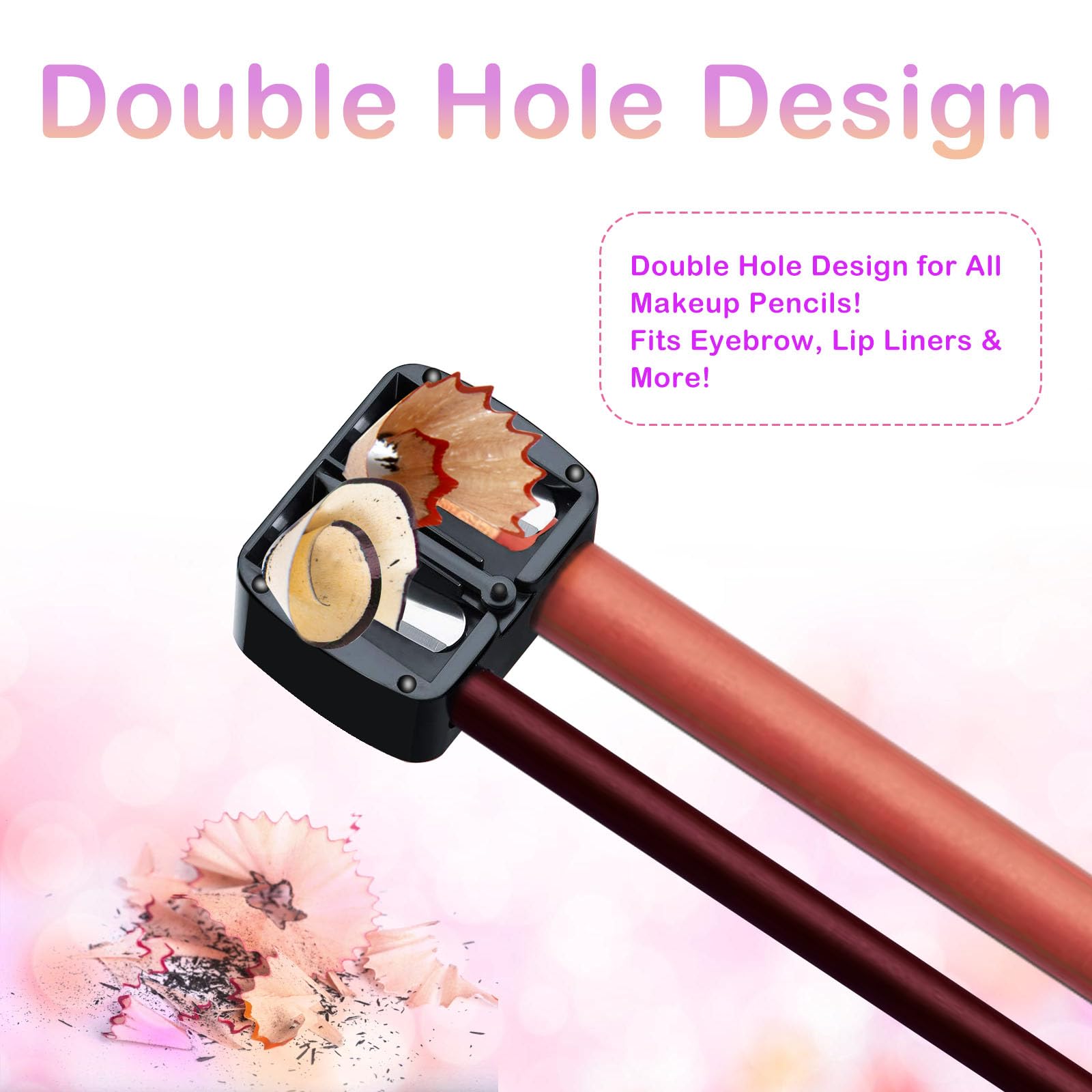 Makeup Pencil Sharpener, 4 Pack Dual Hole Cosmetic Pencil Sharpener for Lip Liner Eyeliner and Brow Pencils, Cosmetic Manual Tools for Women and Makeup Artists,Stainless Steel Blades and Plastic Cover