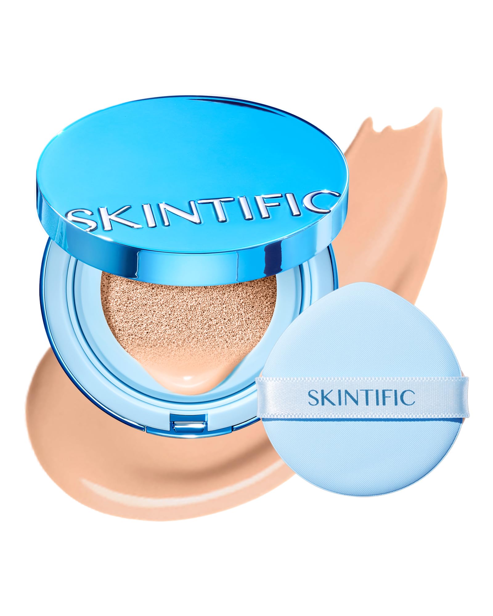 SKINTIFIC Velvet Matte Cushion Foundation Blue #03 Petal| Full Coverage,12H Oil Control,Ideal for Oily & Combination Skin,Waterproof,Long-Lasting, Lightweight, Hydrating,Transfer-Proof