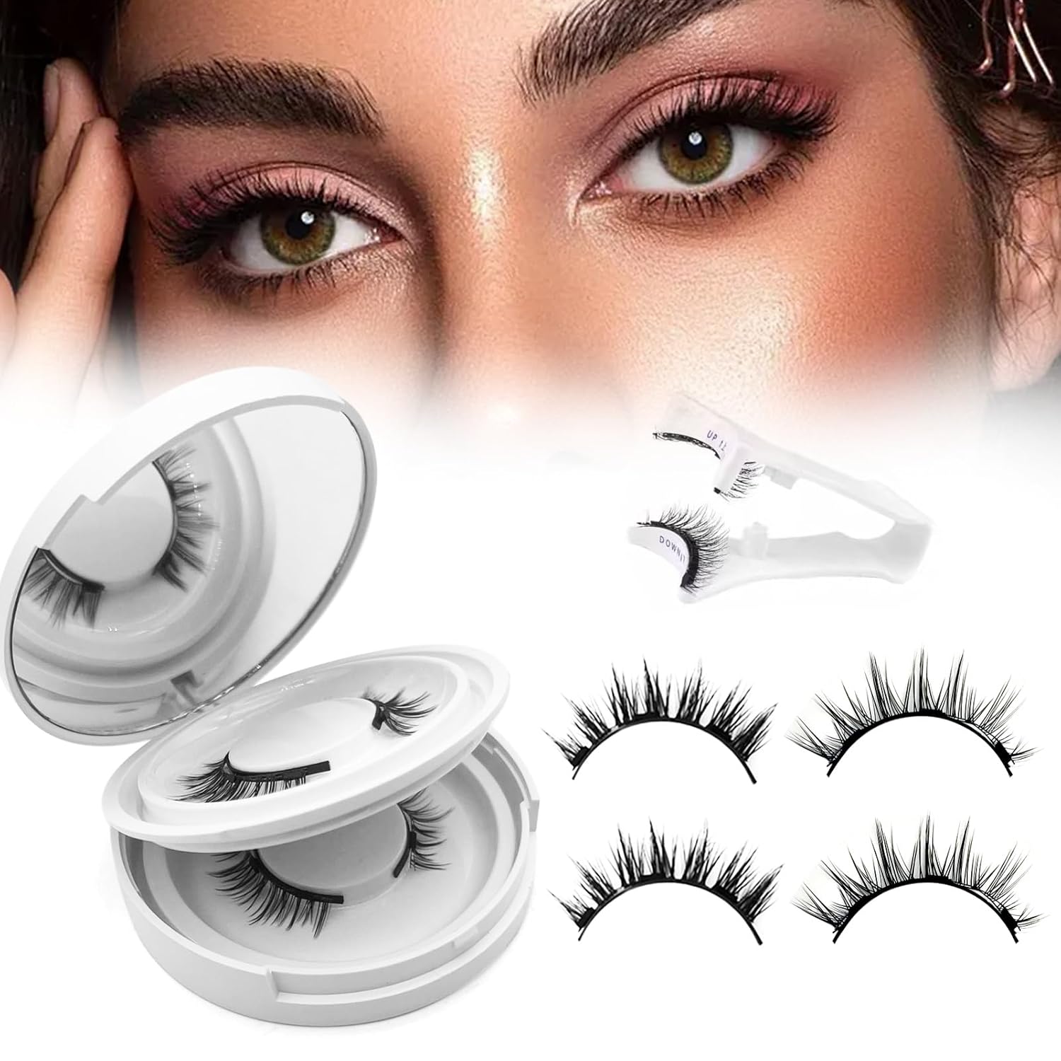 Hunnyfit Magnetic Lashes,2025 New Magnet Eyelashes with Applicator Natural Look,No Glue Needed Reusable Eyelashes Kit for Women(02+04)