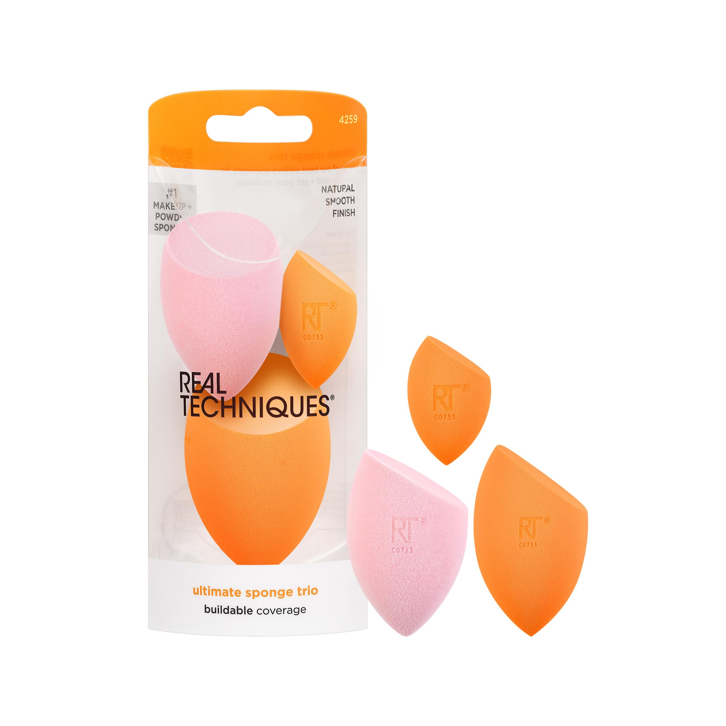 Real Techniques Ultimate Makeup Sponge Trio, Makeup Blending Sponges, For Liquid, Cream, & Powder Products, Powder & Foundation Sponges, Mini Makeup Sponge, Latex-Free Foam, Travel-Friendly, 3 Count