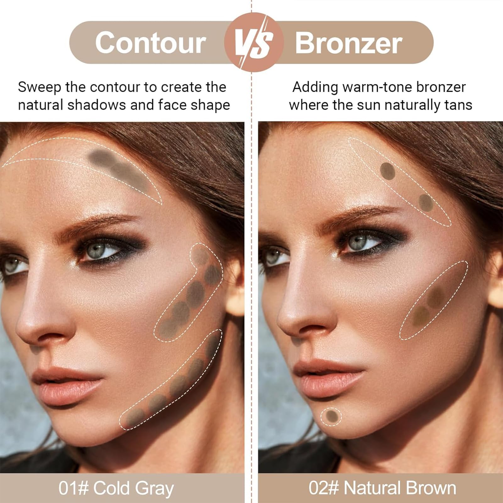HJXUQIME 2pcs Cool Toned Liquid Contour Stick，Nose Contour with Brush for Fair Pale Light Olive and Bronzer Gray Skin, Cream Blendable Lightweight Ultra-Blendable, Long Wear（Grey+Brown）