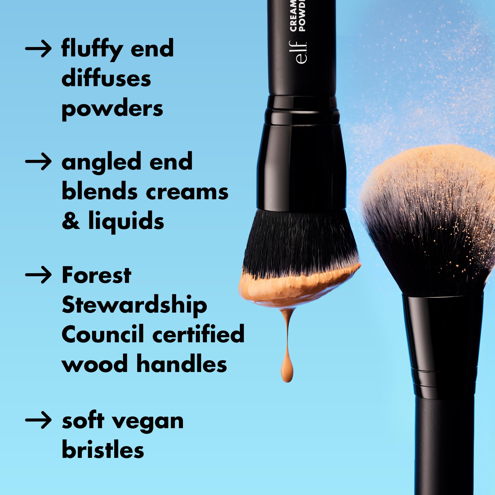 e.l.f. Powder Brush, Versatile Makeup Brush For Powder, Blush & Bronzer, Creates A Sculpted Look, Made With Synthetic Bristles, Vegan & Cruelty-Free