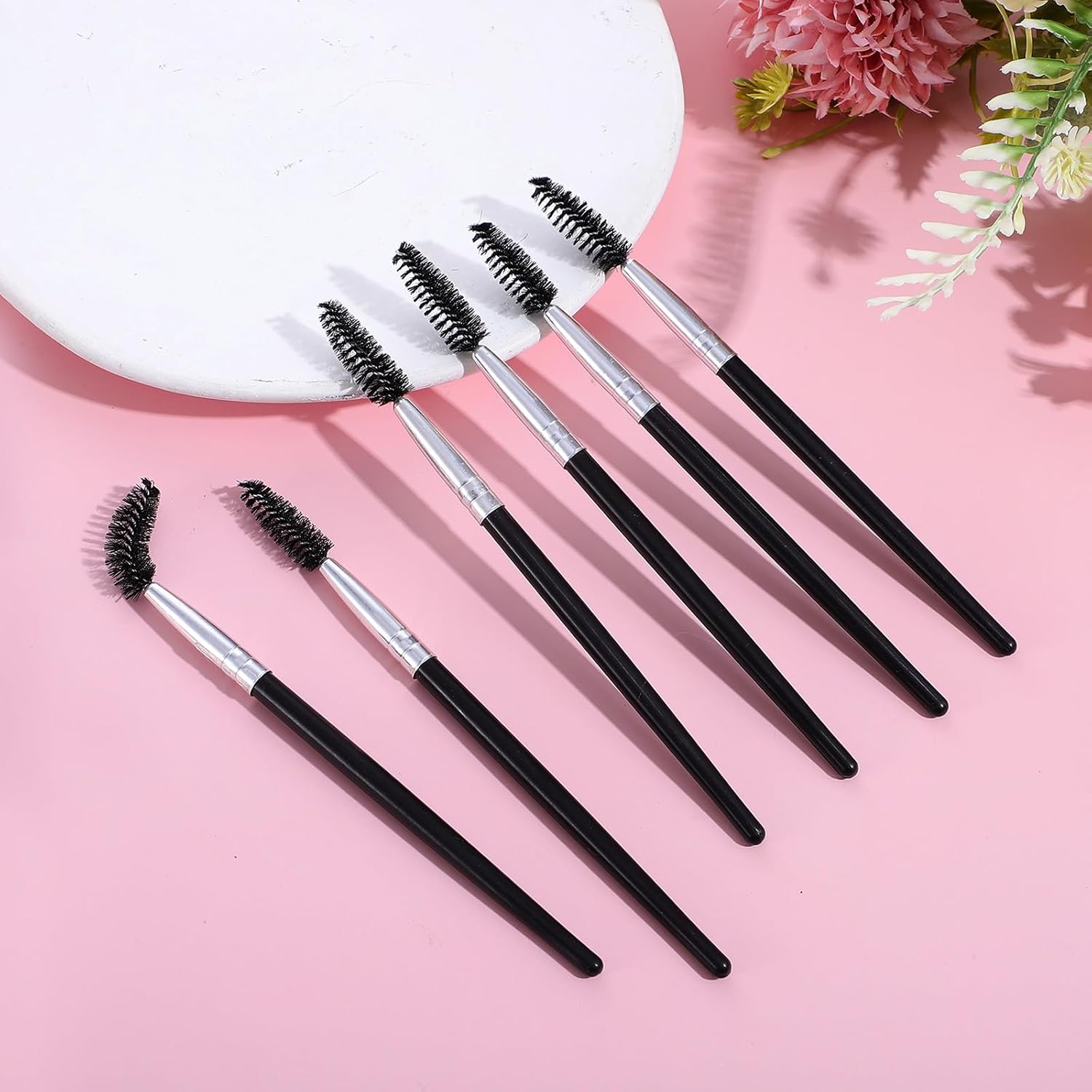 6 Pack Eyelash Brush Eyebrow Spoolie Reusable Mascara Brush Wands Black Portable Eye Brushes Makeup Lash Spoolies Set for Eyelash Extension Makeup Lifting Eyebrow