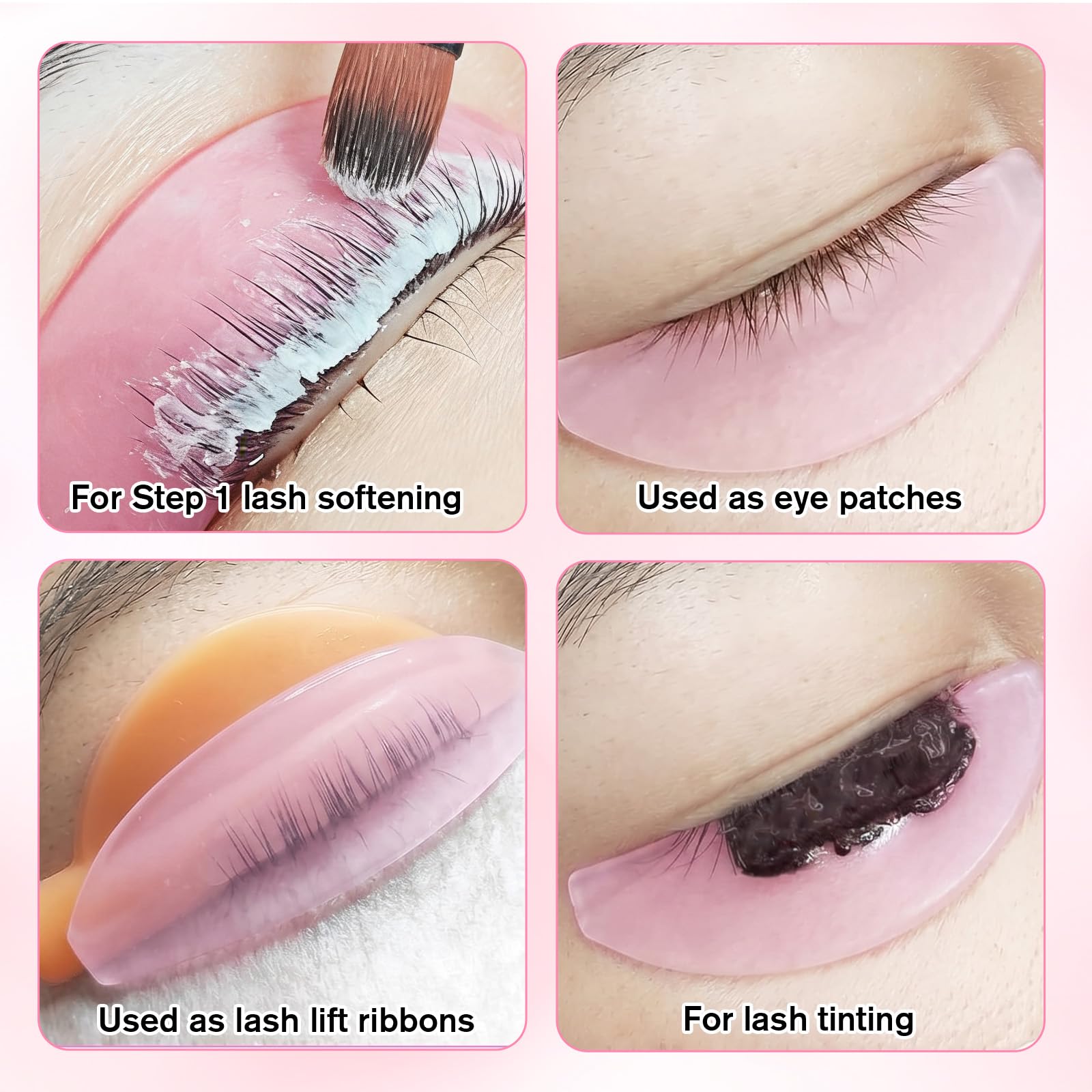 12Pcs Lash Lift Shields Flat, 1mm Thin Korean Lash Lift Pads for Eyelash Straightening and Lifting Super Sticky Glueless Reusable Silicone Lashes Rods for Eyelash Perm Lamination Salon Use(Rose)