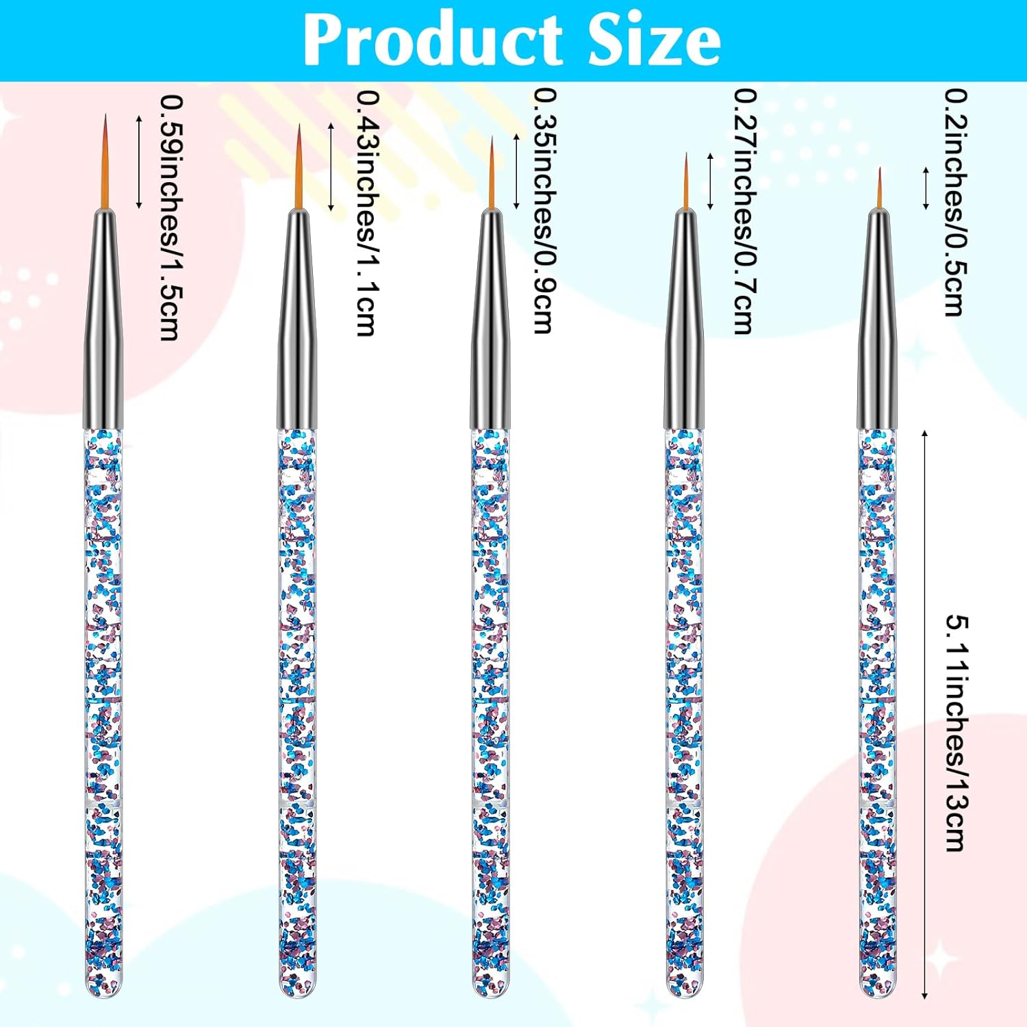 5 Pcs Eyeliner Brush, Nail Art Brushes Fine Point Nail Art Liner Brushes Set, Thin Eye Makeup Gel Eyeliner Brush for Graphic Cosmetic, Nails Tools