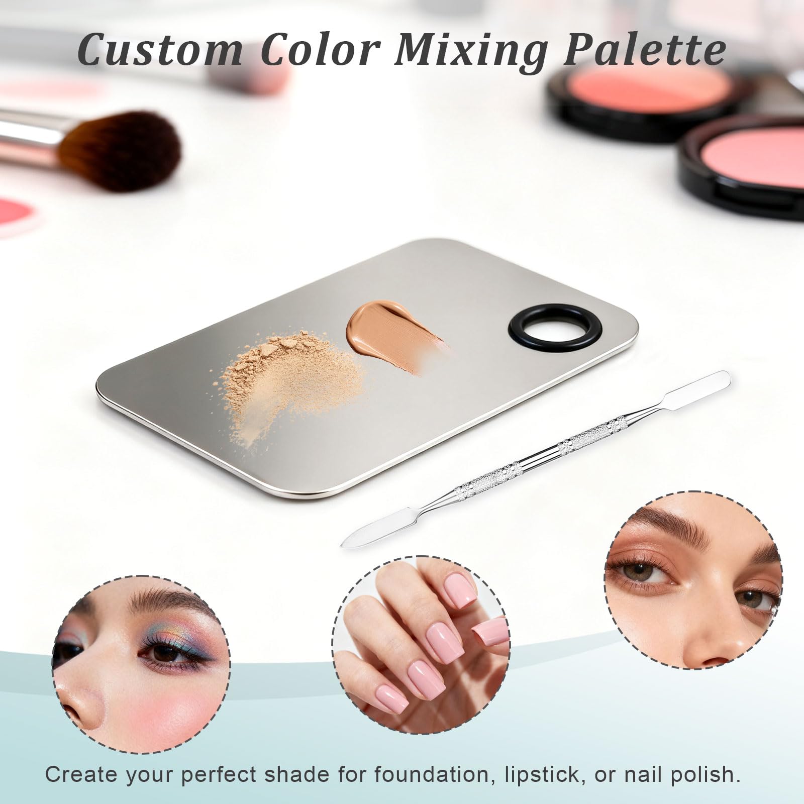 Stainless Steel Makeup Mixing Palette with Spatula – Upgraded Metal Tray for Foundation, Eyeshadow, Lipstick & Nail Art, Durable & Easy to Clean