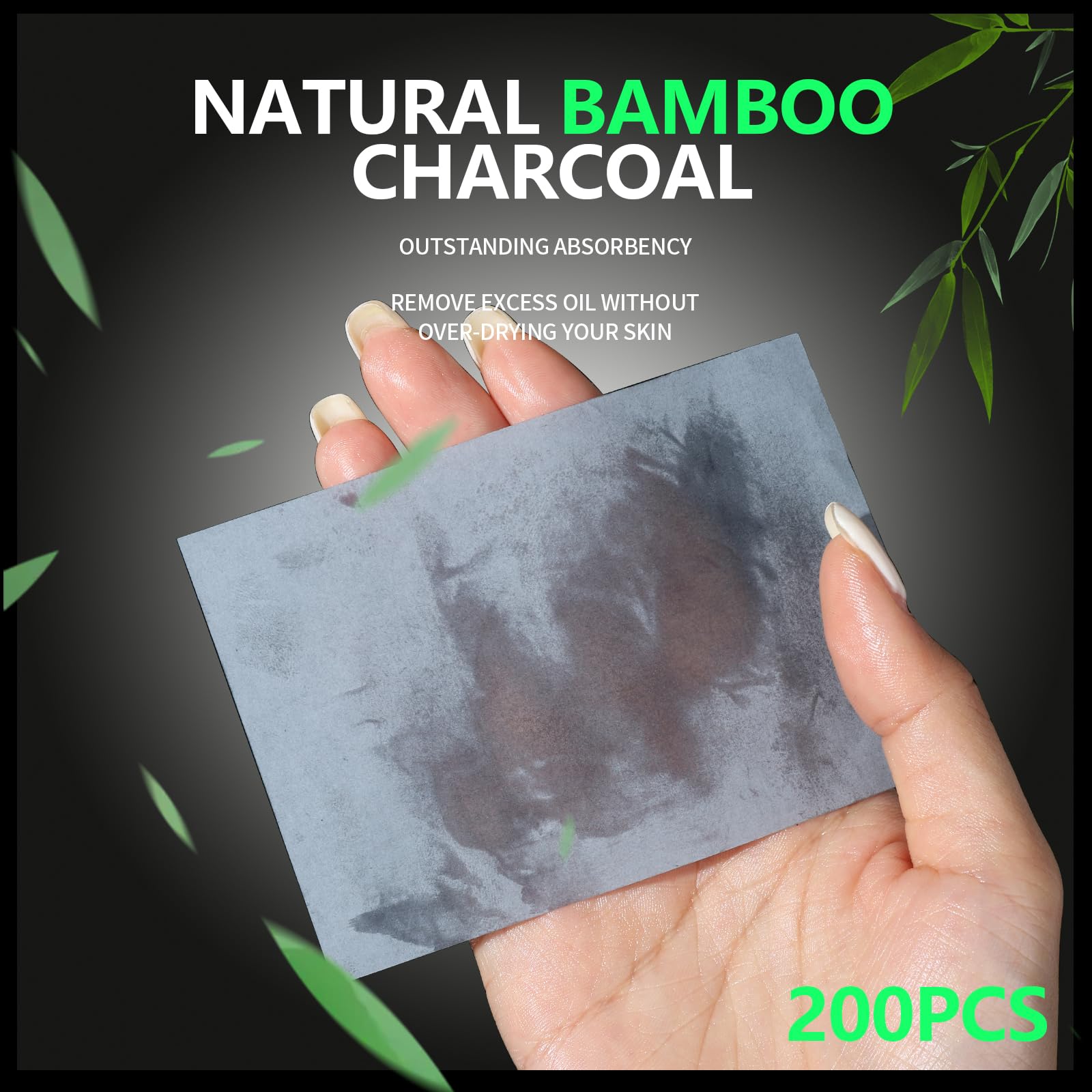 Gootaimi Blotting Paper for Oily Skin, Natural Bamboo Charcoal Blotting Paper, Oil Blotting Sheets for Face, 100 * 70MM Large Oil Absorbing Sheets Makeup Face Tissues, 200 Counts