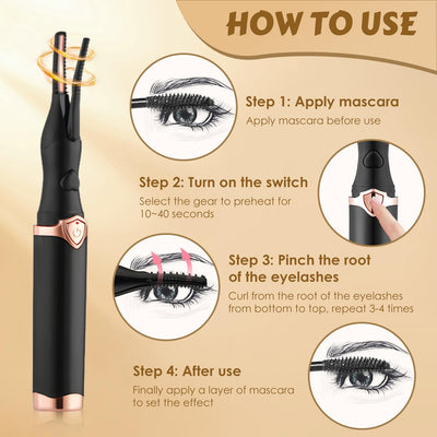 Heated Eyelash Curler, Mini Electric Eyelash Curlers for Women, USB Rechargeable with Quick Curling Long Lasting (Black)