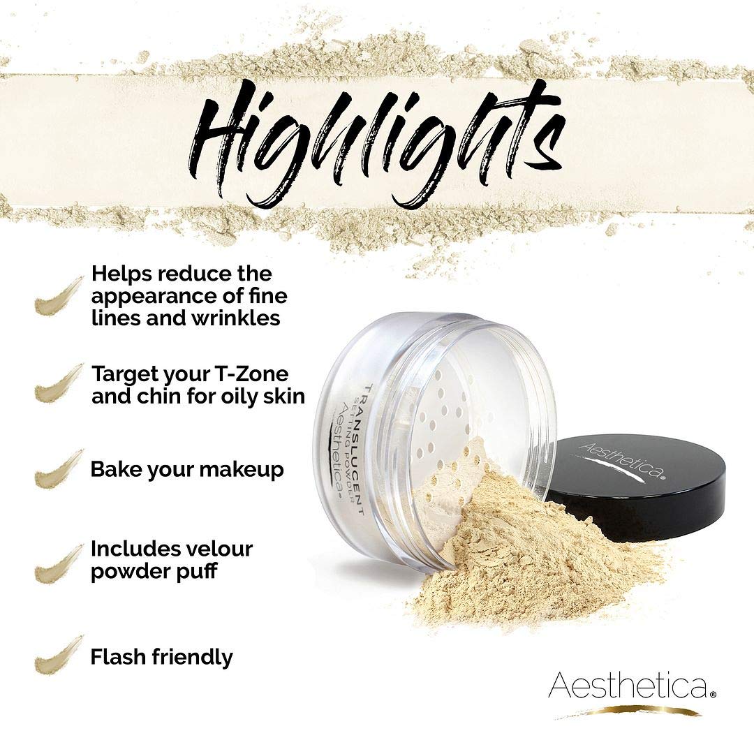 Aesthetica Translucent Setting Powder – Matte Finishing Makeup Loose Setting Powder – Flash Friendly Translucent Powder Foundation - Loose Face Powder Includes Velour Puff
