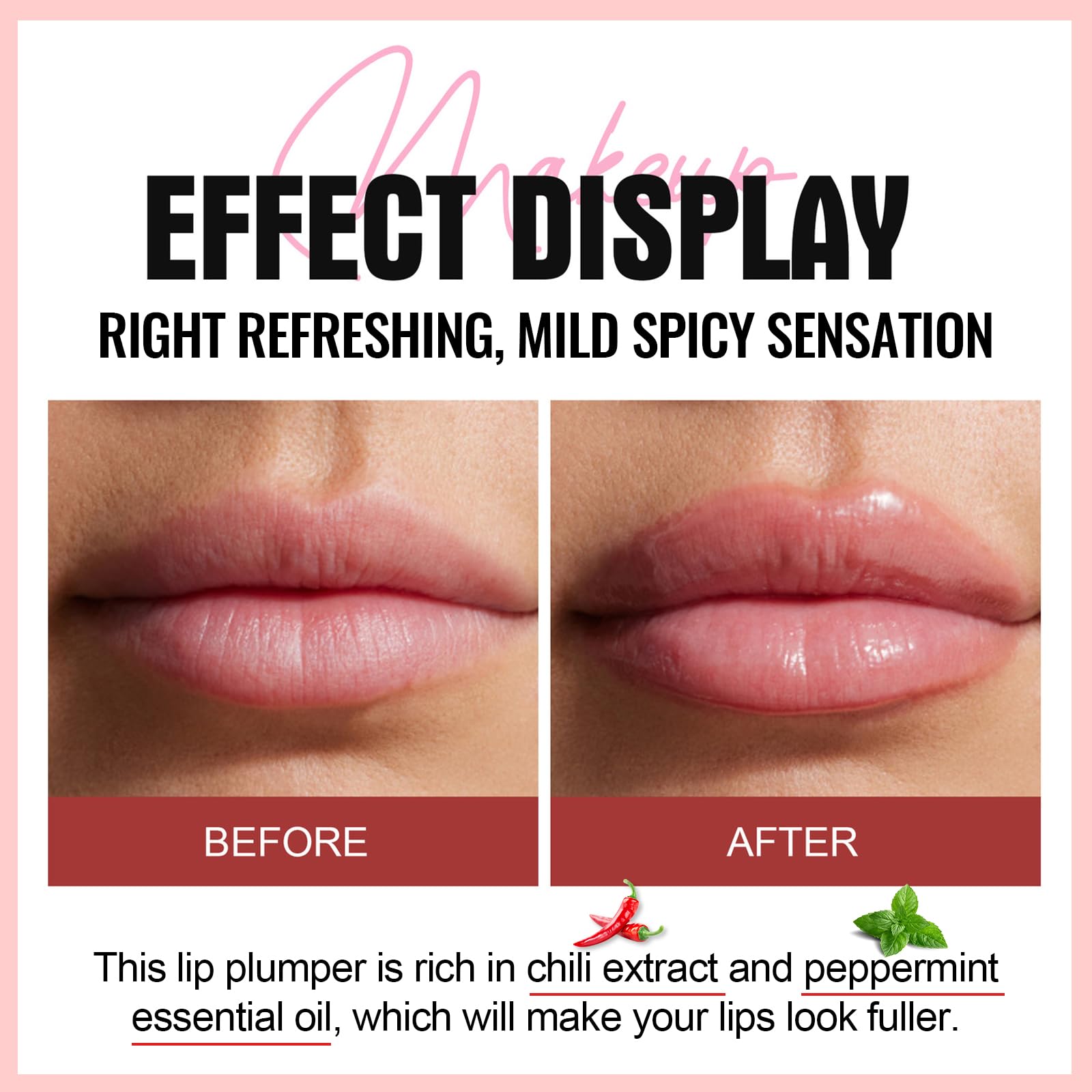 Erinde Lip Plumper Gloss, Natural Spicy Lip Plumping Booster, Ultra-Hydrating & Nourishing Plump Lip Plumper, Glossy Finish Fuller Lip Plumping Oil for Women Girls, 01#