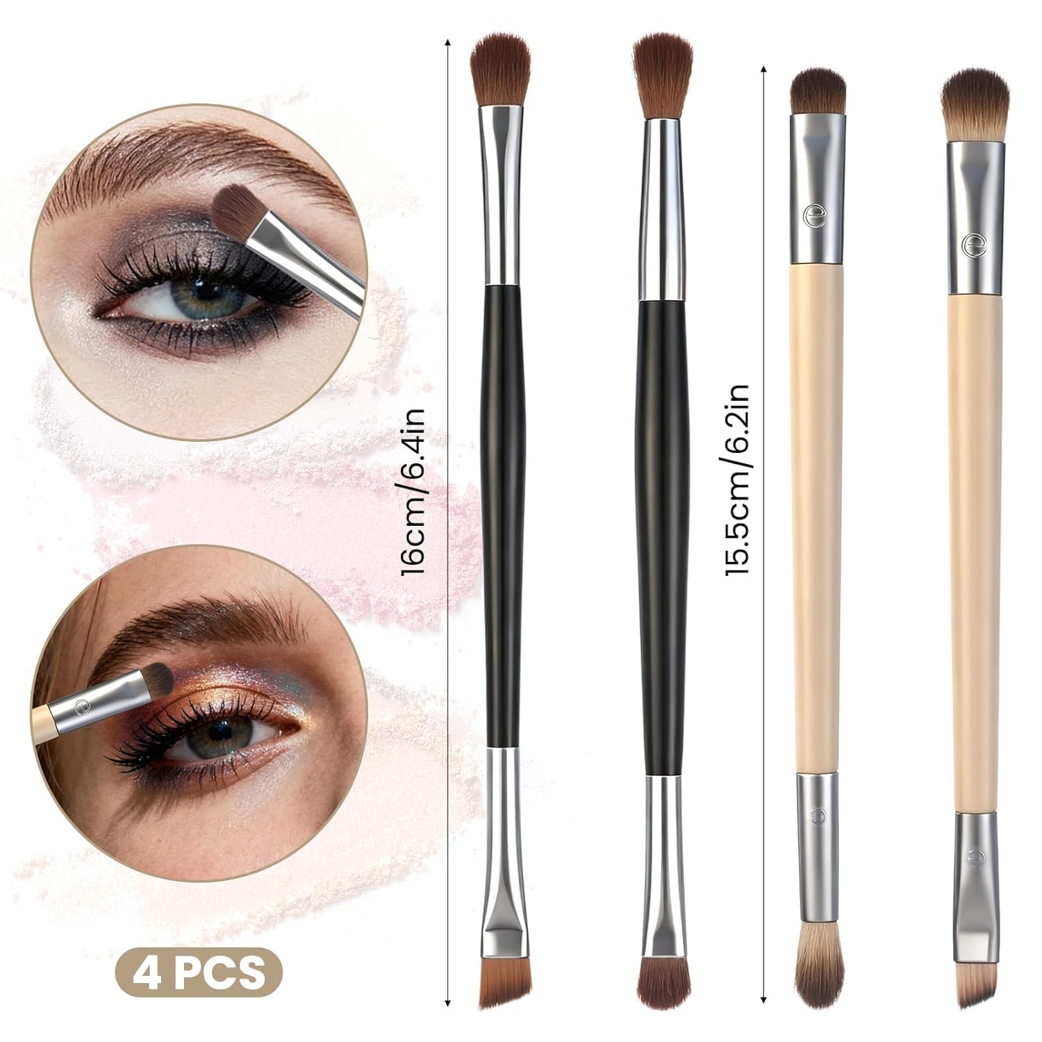 4Pcs Eyeshadow Brushes 2 in 1 Double Ended Eyeliner Smudge Brush Professional Eyeshadow Blending Brush for Concealer Eyebrows Eyeliner