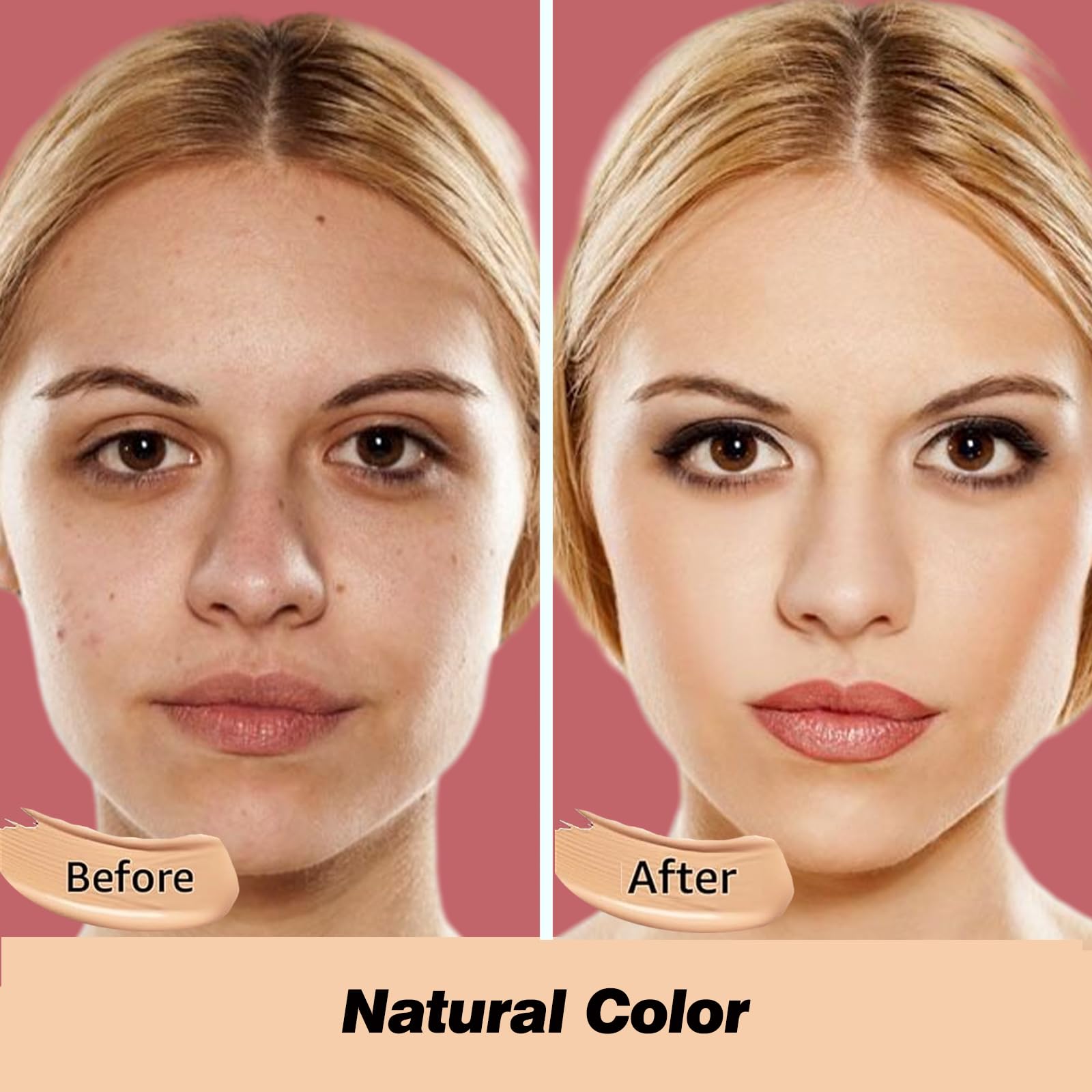 Kriloneal CC Cream Foundation Mushroom Head Air Cushion Face Makeup Moisturizing Concealer Waterproof Oil Control Long-Lasting Nude Makeup Even Skin Tone for All Skin Types (Nature)
