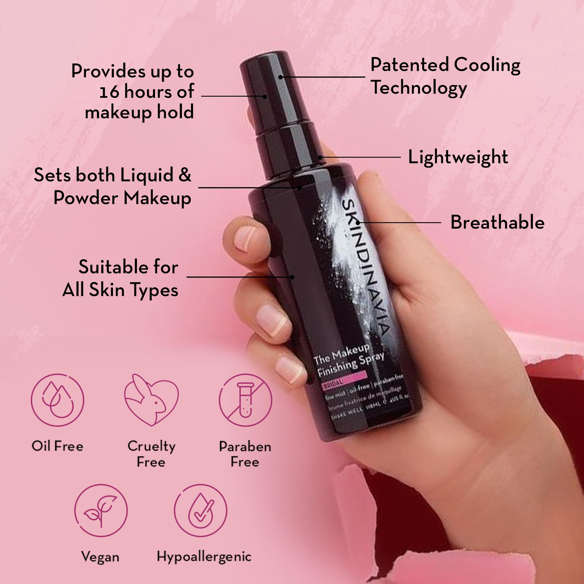 Skindinavia The Makeup Finishing Spray, Bridal Makeup Cooling Setting Spray, All-Day Wear, Long-Lasting Up to 16+ Hours, Heat-Resistant & Waterproof, Wedding Day, Bridal Shower Gift, 2.0 Oz