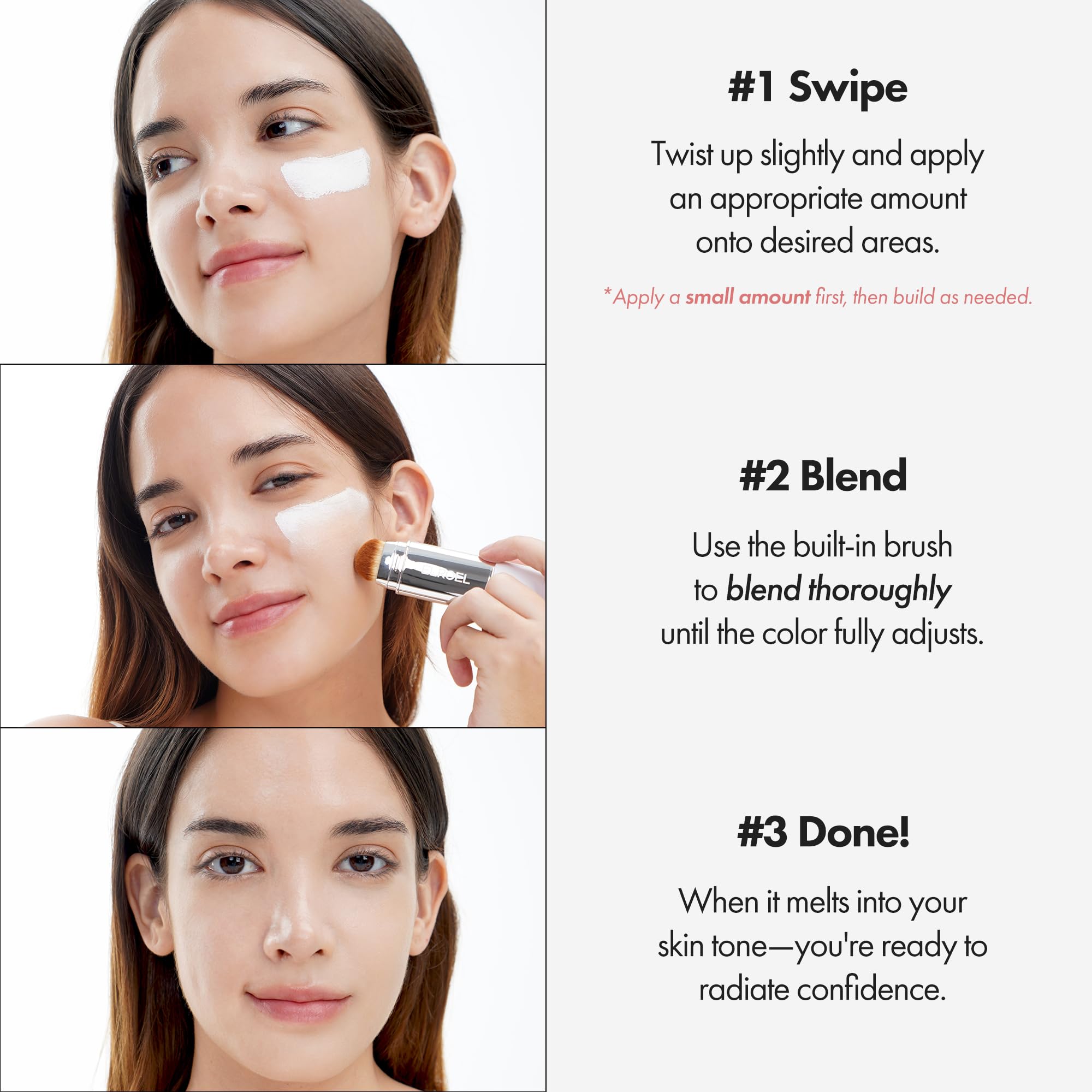 ELROEL Blanc Cover Cream Stick V White - Korean Color-Changing Foundation Stick with Volufiline - Medium to Full Coverage Dewy Finish Base Makeup - Dual-Ended with Detachable Brush (203 Medium)