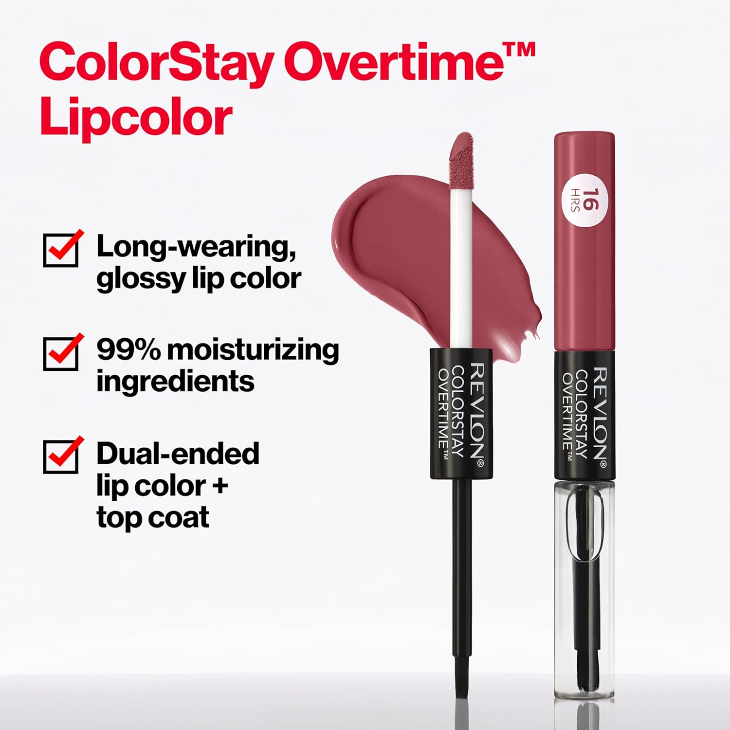 Revlon ColorStay Overtime Liquid Lipstick with Clear Lip Gloss, Long-Lasting Lip Color, Dual Ended with Moisturizing Vitamin E, 350 Bare Maximum, 0.07 fl oz