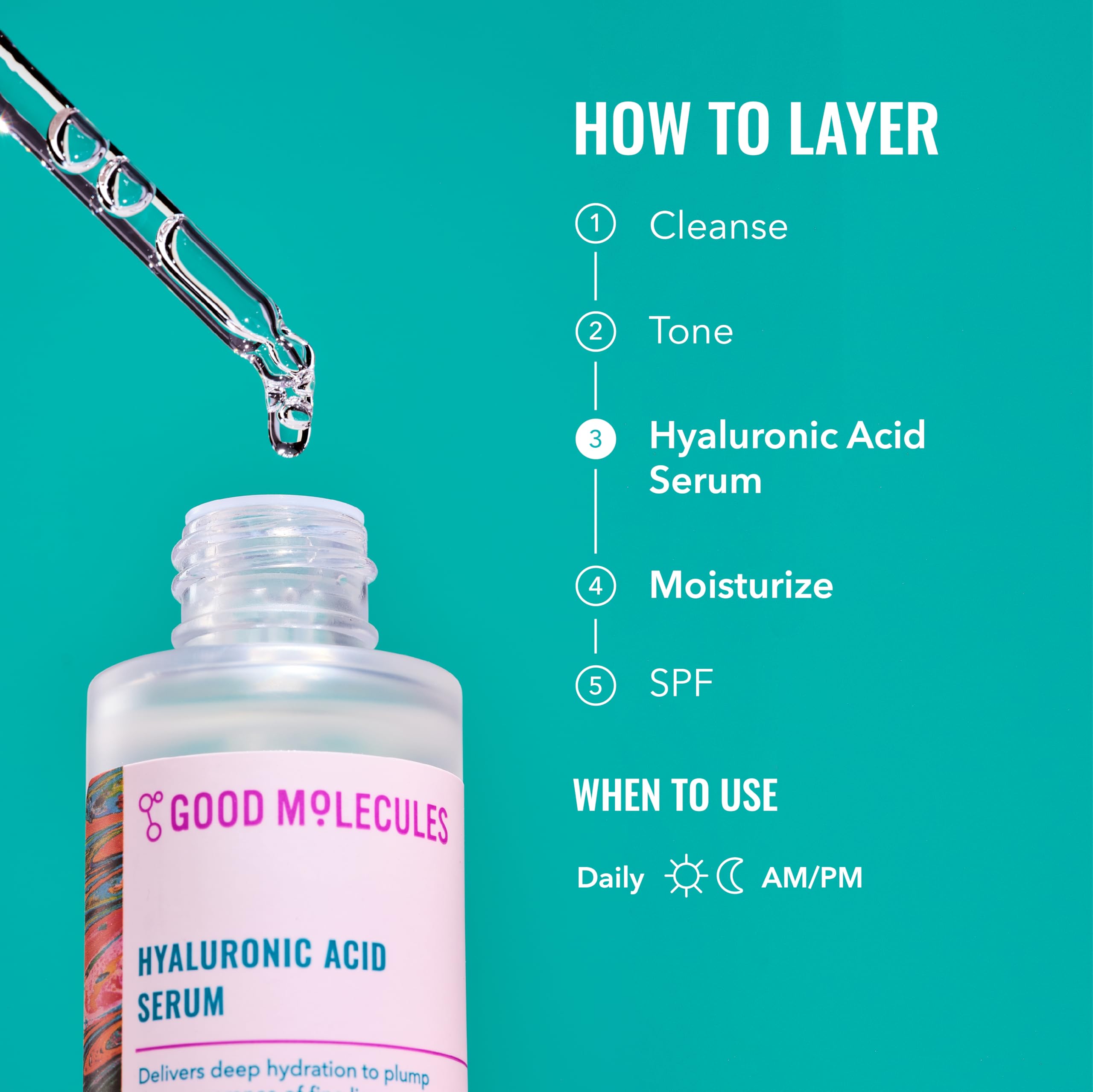 Good Molecules Hyaluronic Acid Serum - 1% Hyaluronic Acid Non-Greasy Ultra hydrating Serum Facial Moisturizer for Plumper Skin, Skin Care for Face