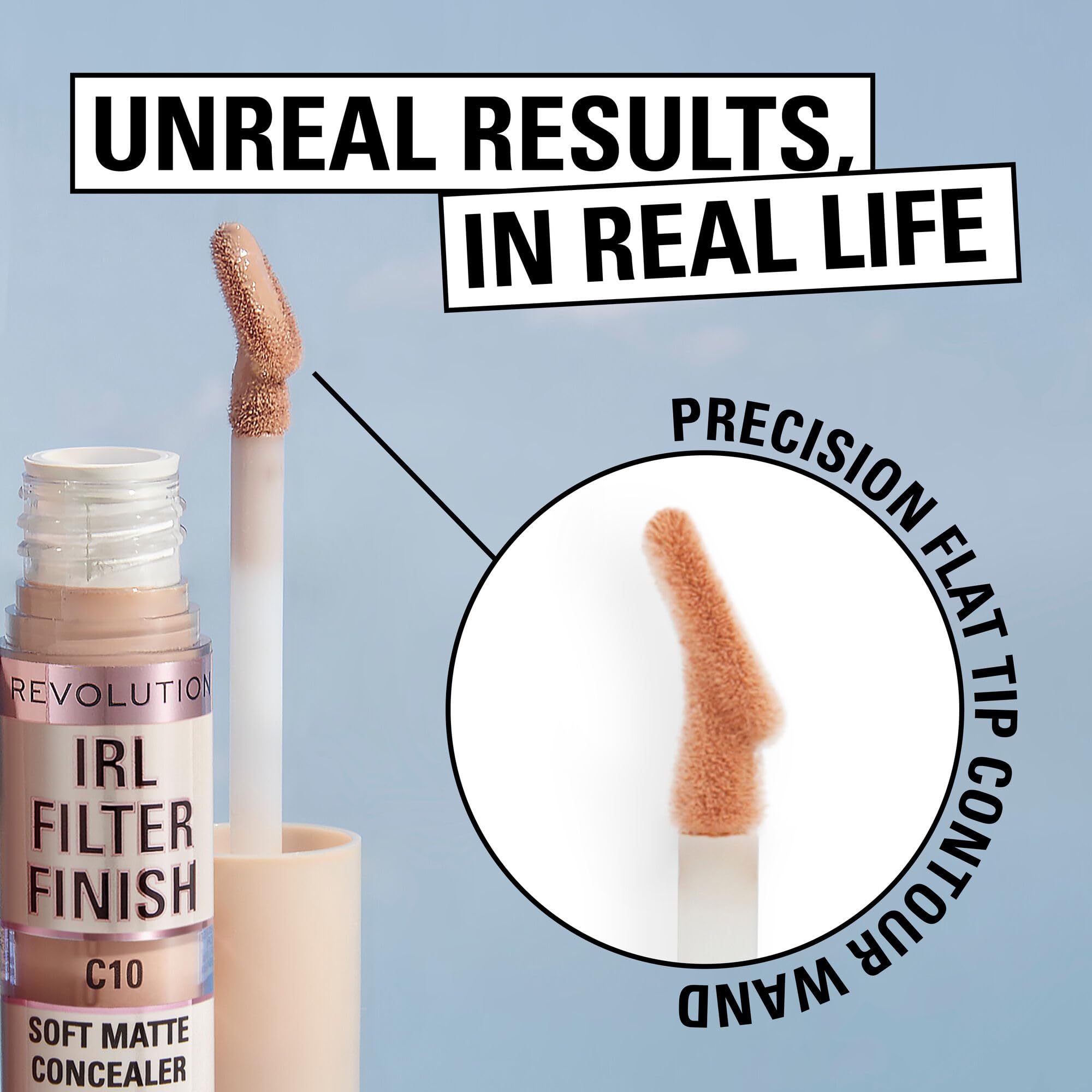 Revolution, IRL Filter Finish Concealer, Full Coverage, Oil-Free, Long-Lasting & Lightweight Formula, Infused with Hyaluronic Acid, Vegan & Cruelty-Free, C2, 0.21 oz