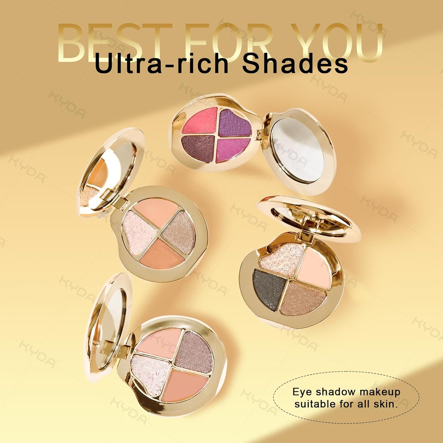 KYDA 4 Colors Eyeshadow Palette, Neutral Eyeshadow, High Pigmented Eyes and Cheeks Palette for Women, Pearl Metallic Glitter Mini Makeup, Lasting Blendable Smokey Eyes Shadow, Champagne